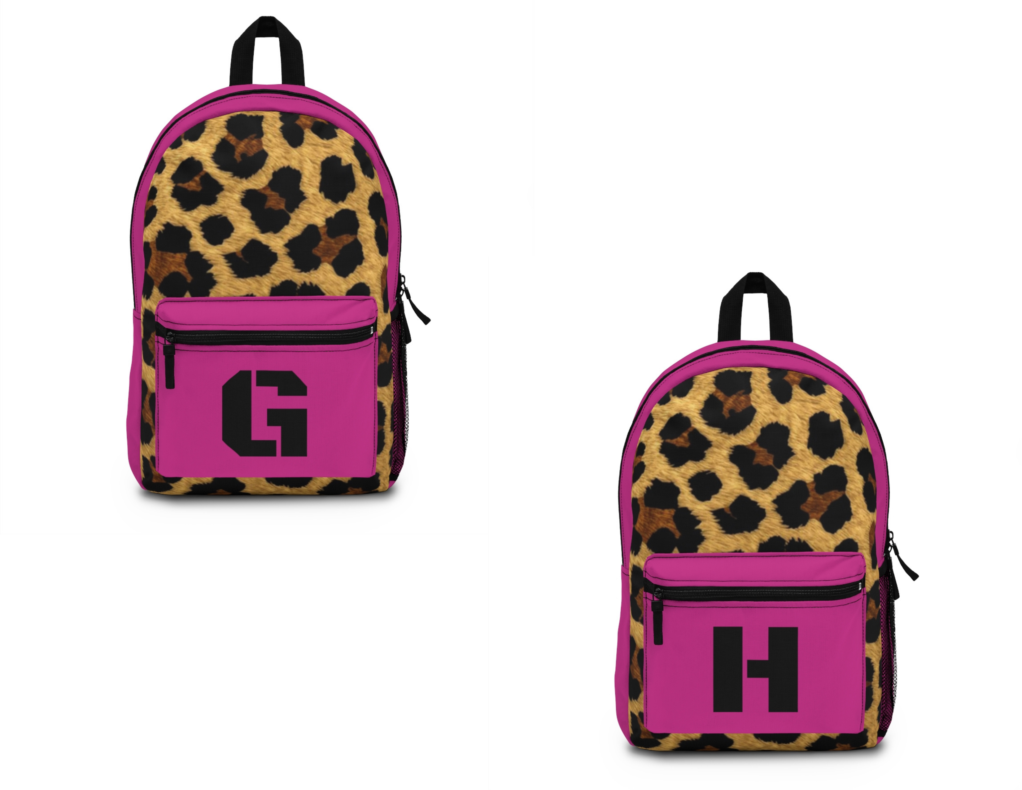Leopard Print Pocket Backpack | Canvas Bag - Pink