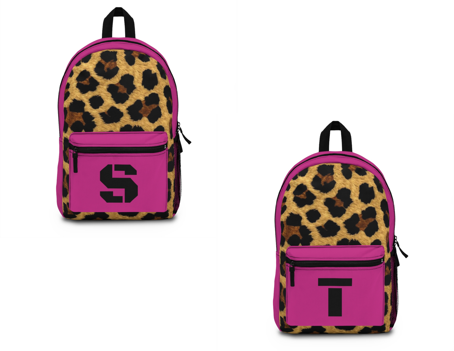 Leopard Print Pocket Backpack | Canvas Bag - Pink