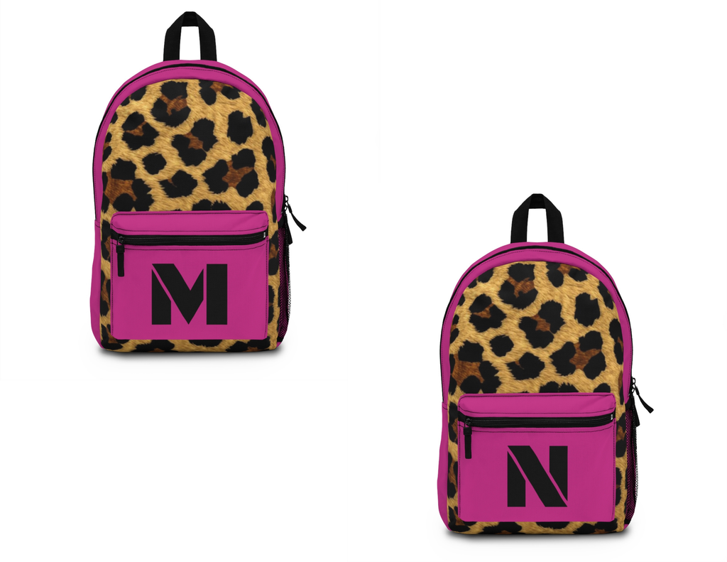 Leopard Print Pocket Backpack | Canvas Bag - Pink