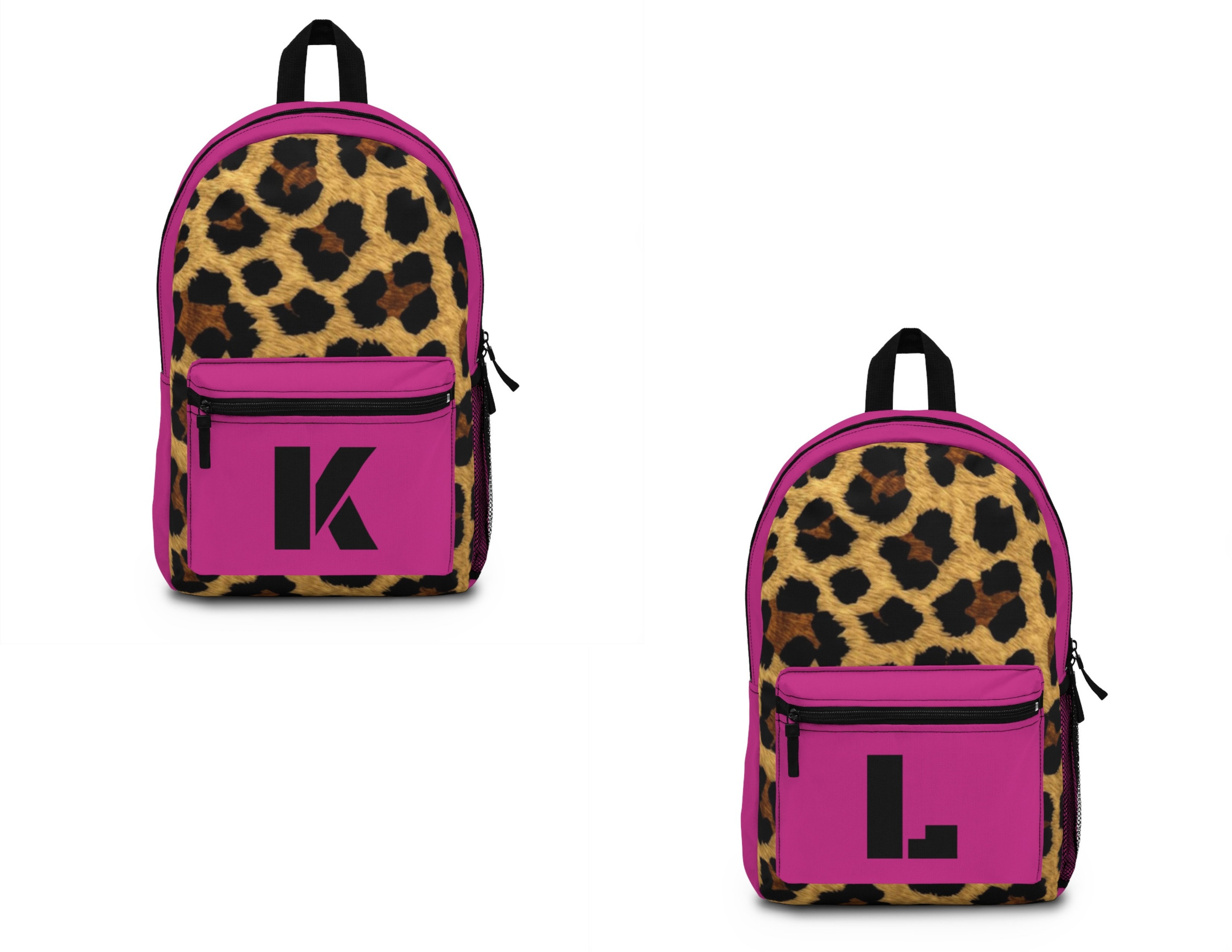 Leopard Print Pocket Backpack | Canvas Bag - Pink