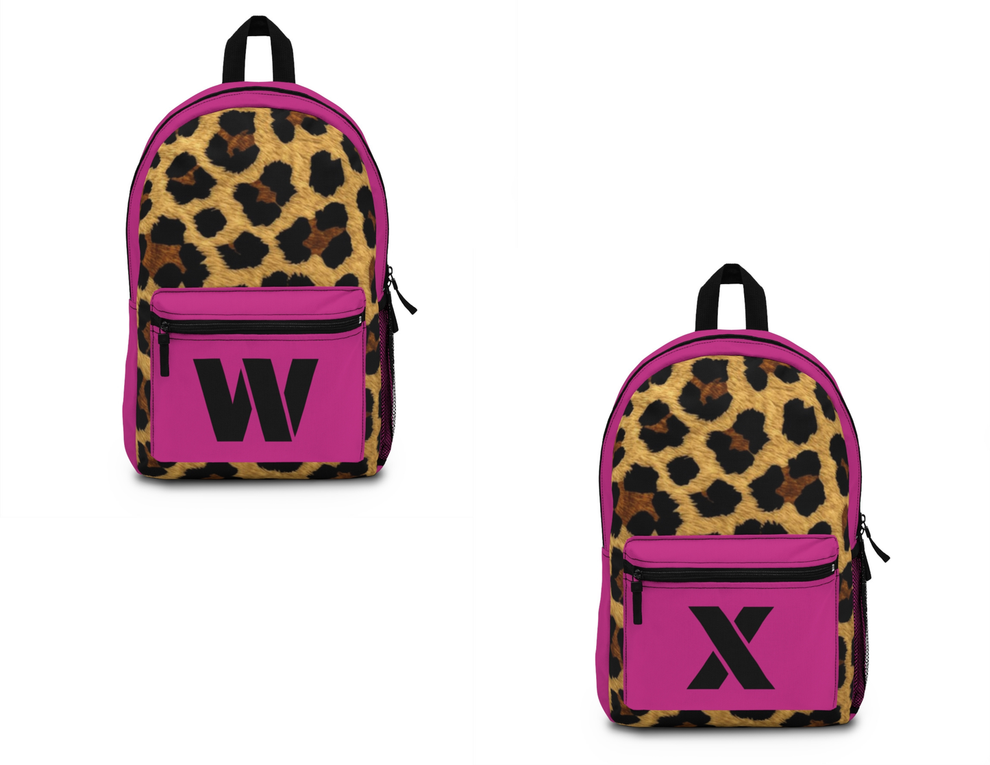 Leopard Print Pocket Backpack | Canvas Bag - Pink