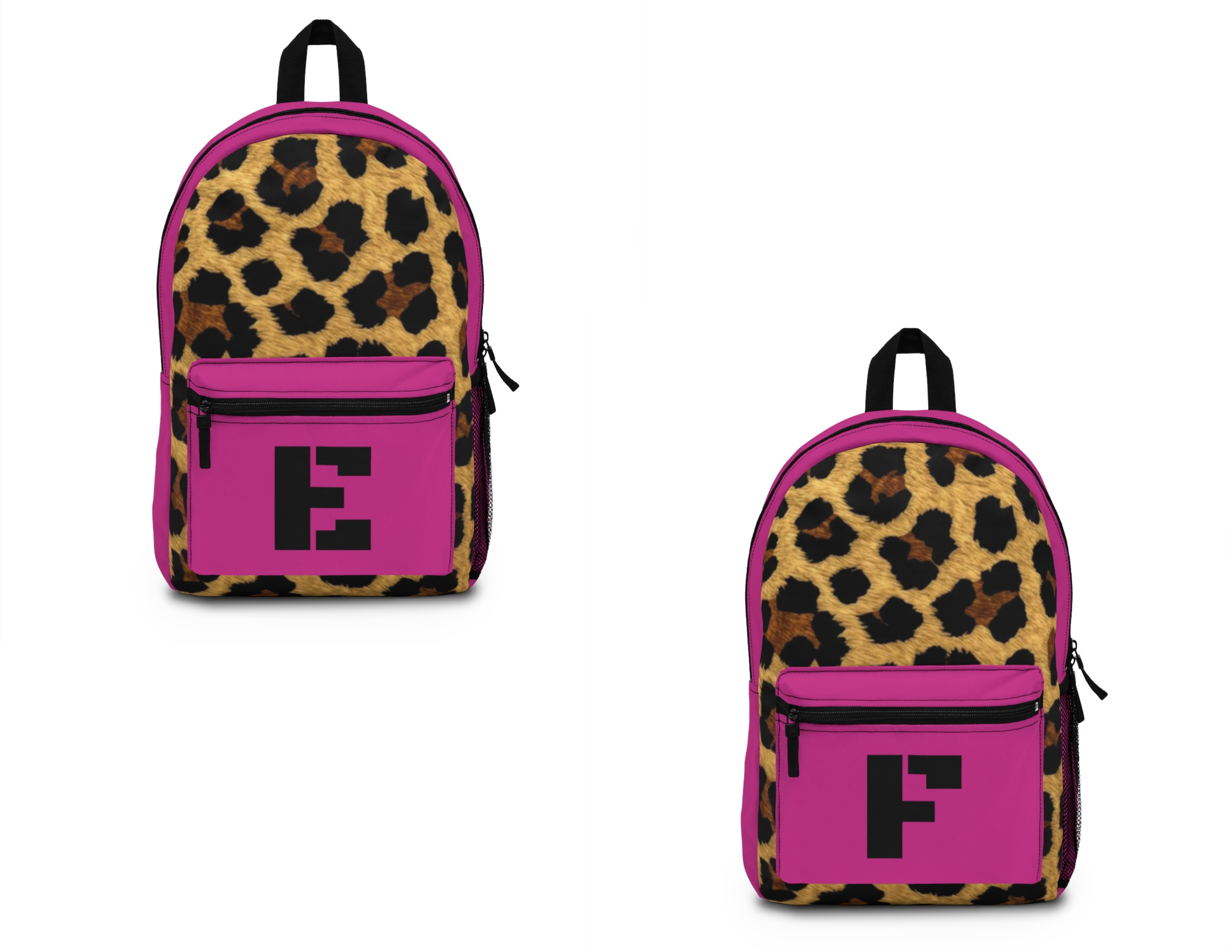 Leopard Print Pocket Backpack | Canvas Bag - Pink