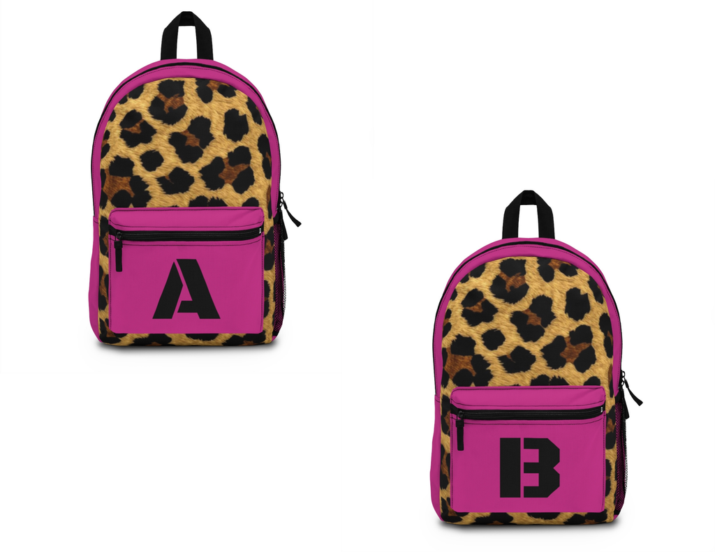 Leopard Print Pocket Backpack | Canvas Bag - Pink
