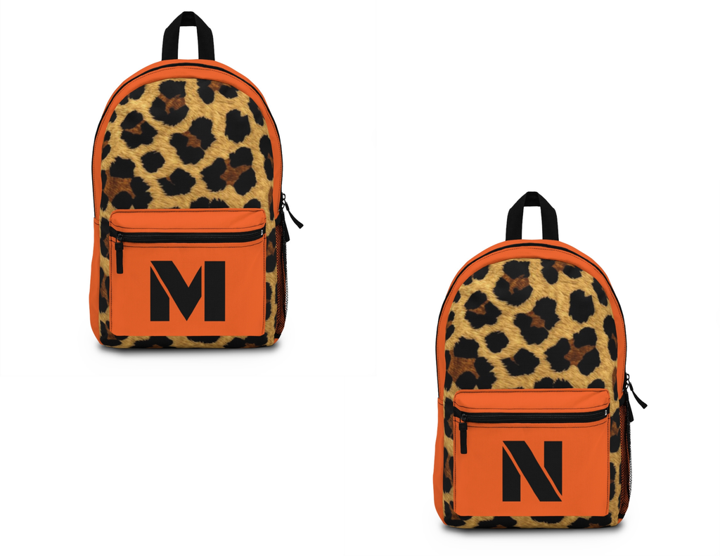 Leopard Print Pocket Backpack | Canvas Bag - Orange