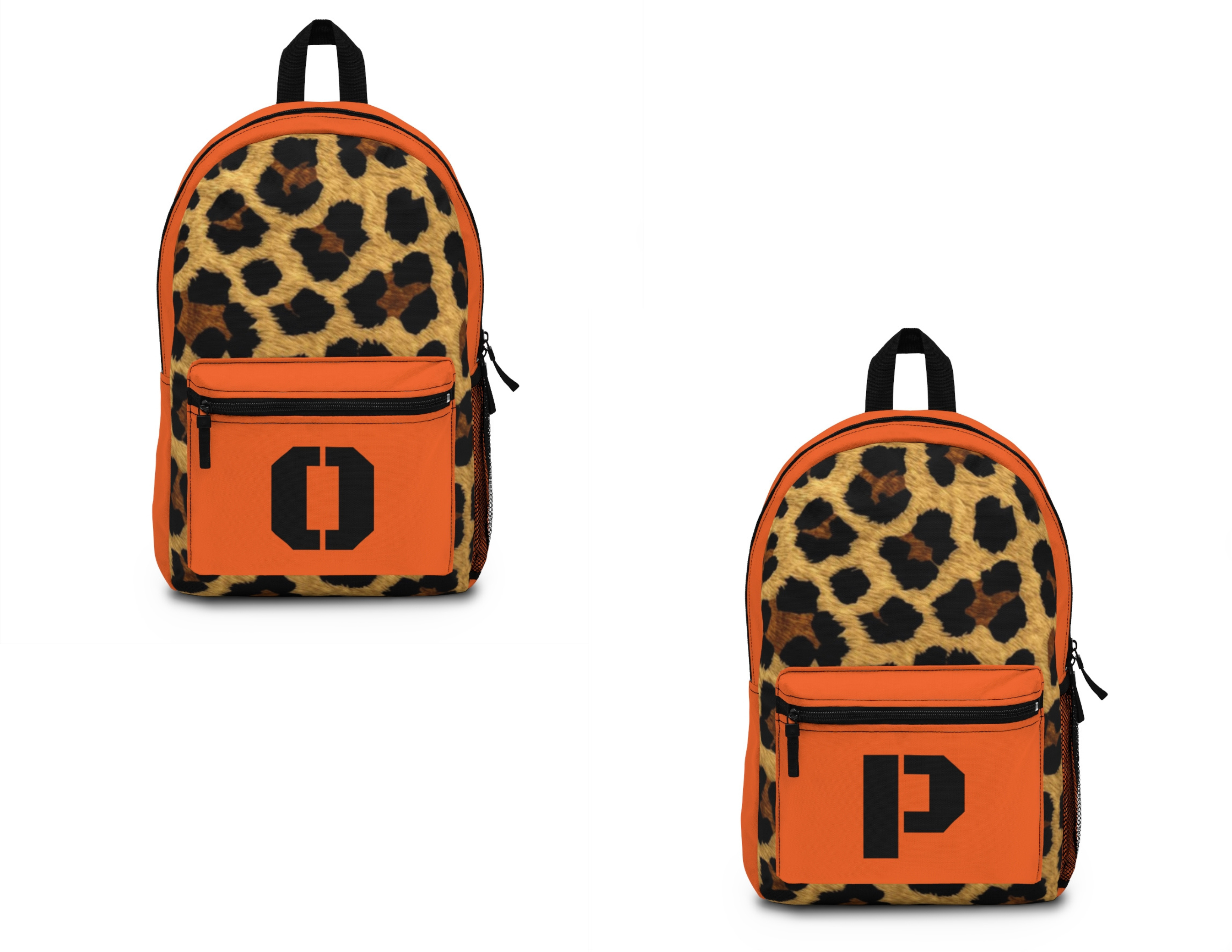 Leopard Print Pocket Backpack | Canvas Bag - Orange