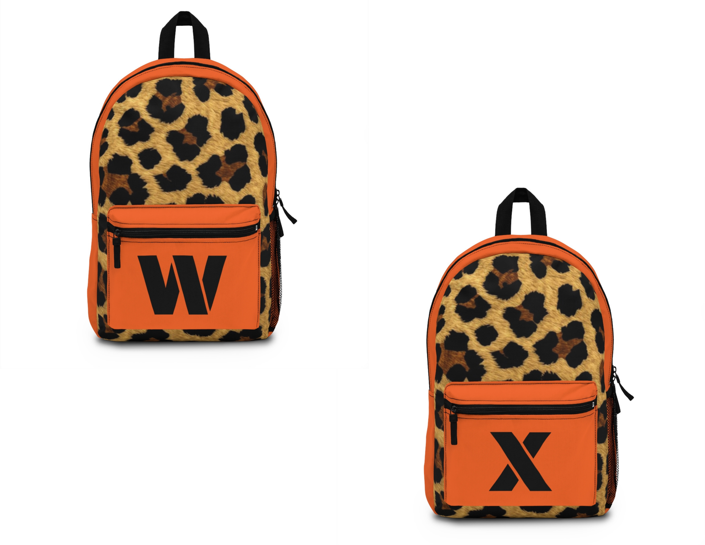 Leopard Print Pocket Backpack | Canvas Bag - Orange