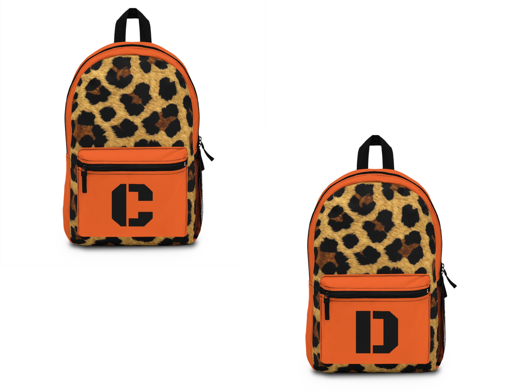 Leopard Print Pocket Backpack | Canvas Bag - Orange