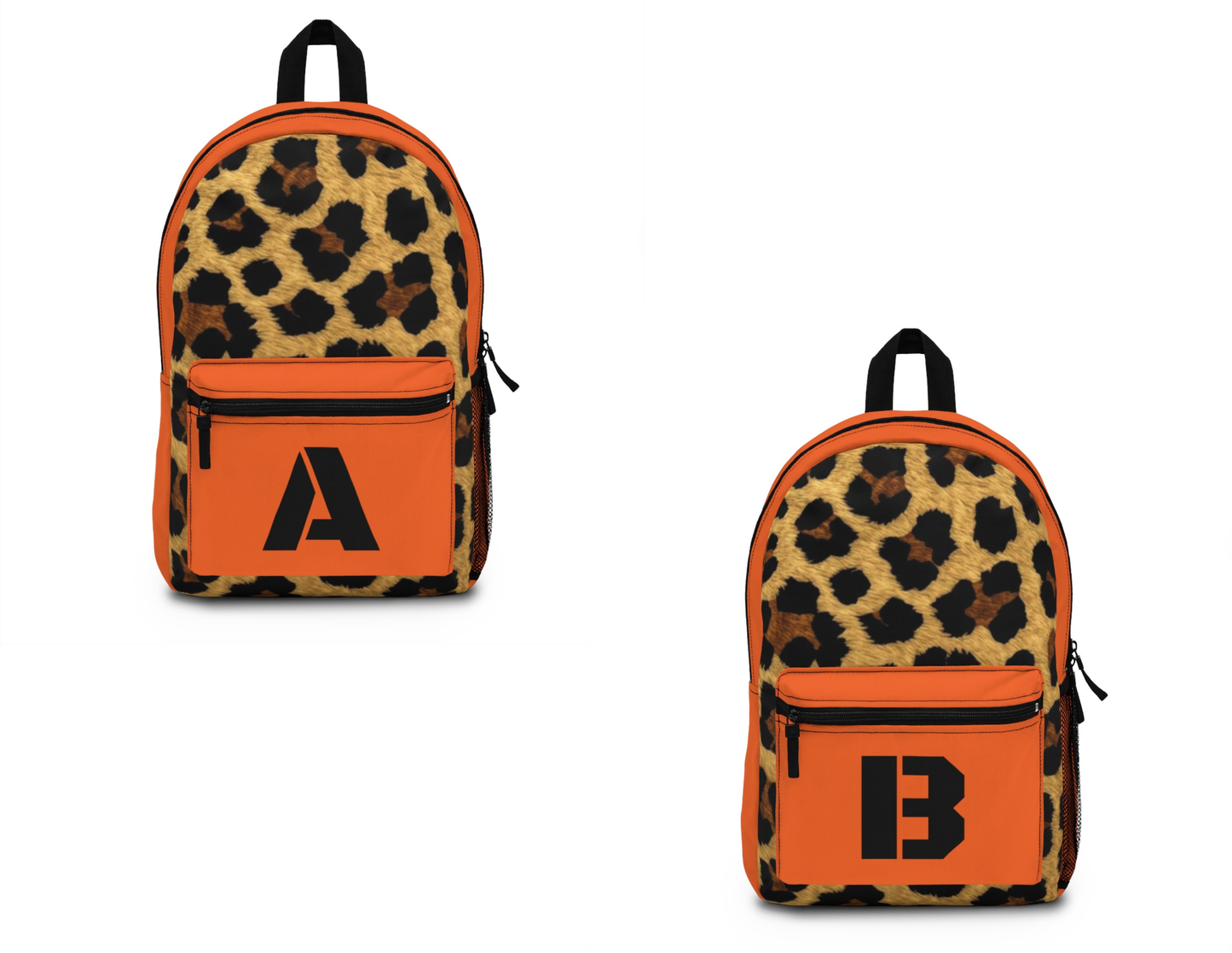 Leopard Print Pocket Backpack | Canvas Bag - Orange