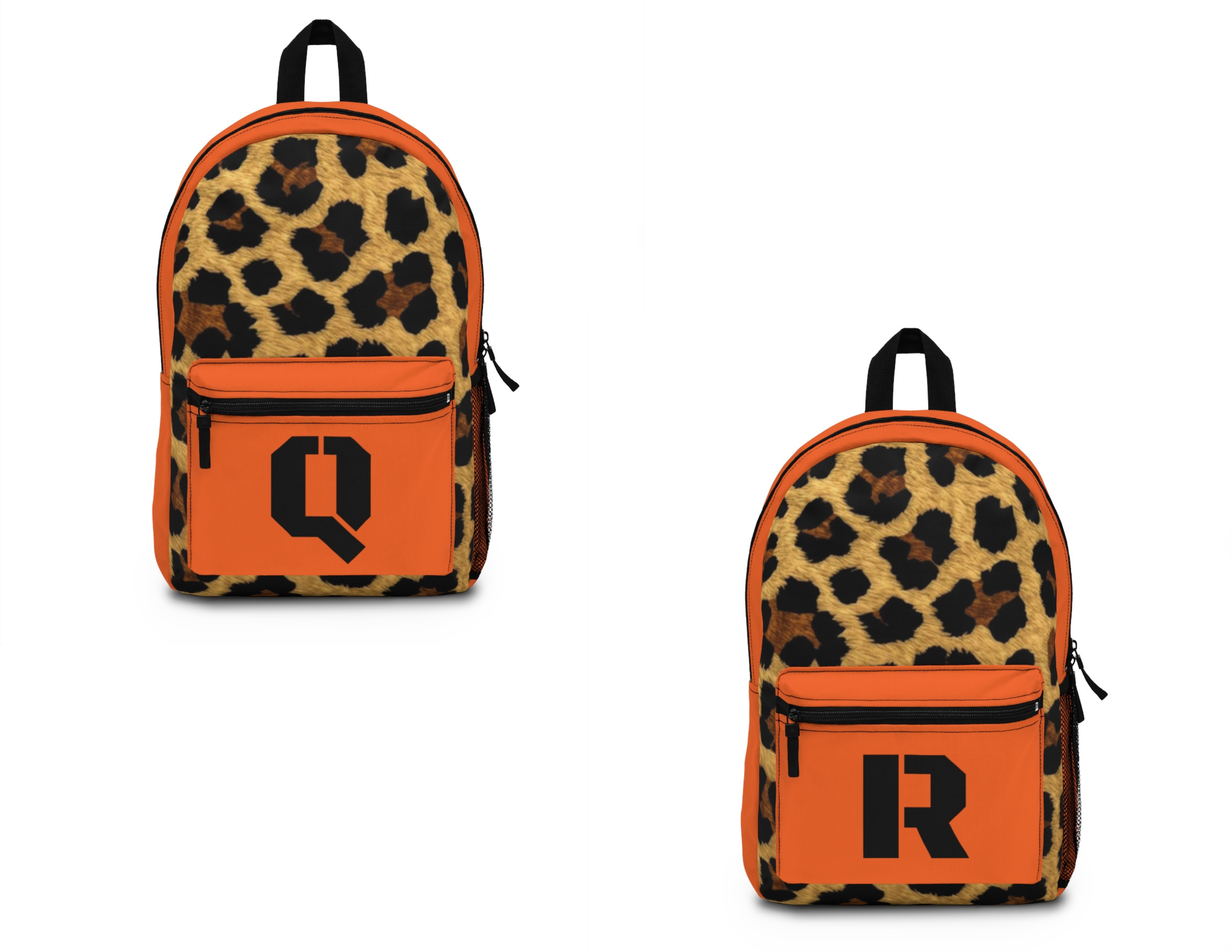 Leopard Print Pocket Backpack | Canvas Bag - Orange
