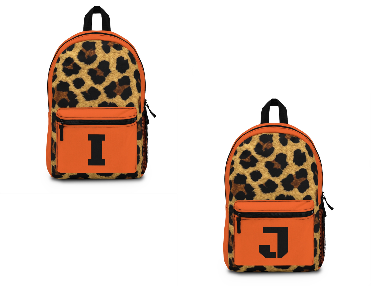 Leopard Print Pocket Backpack | Canvas Bag - Orange