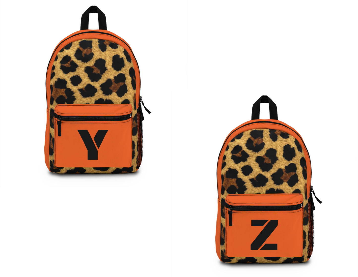Leopard Print Pocket Backpack | Canvas Bag - Orange