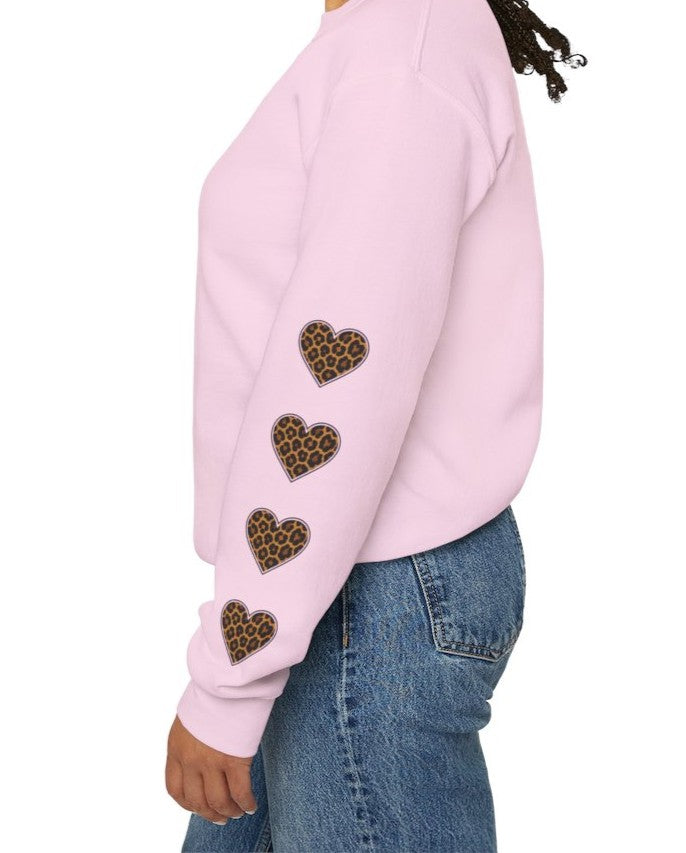 MawMaw Personalized Crewneck Sweatshirt —  Leopard Heart Sleeve Design