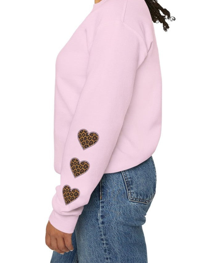 MawMaw Personalized Crewneck Sweatshirt —  Leopard Heart Sleeve Design