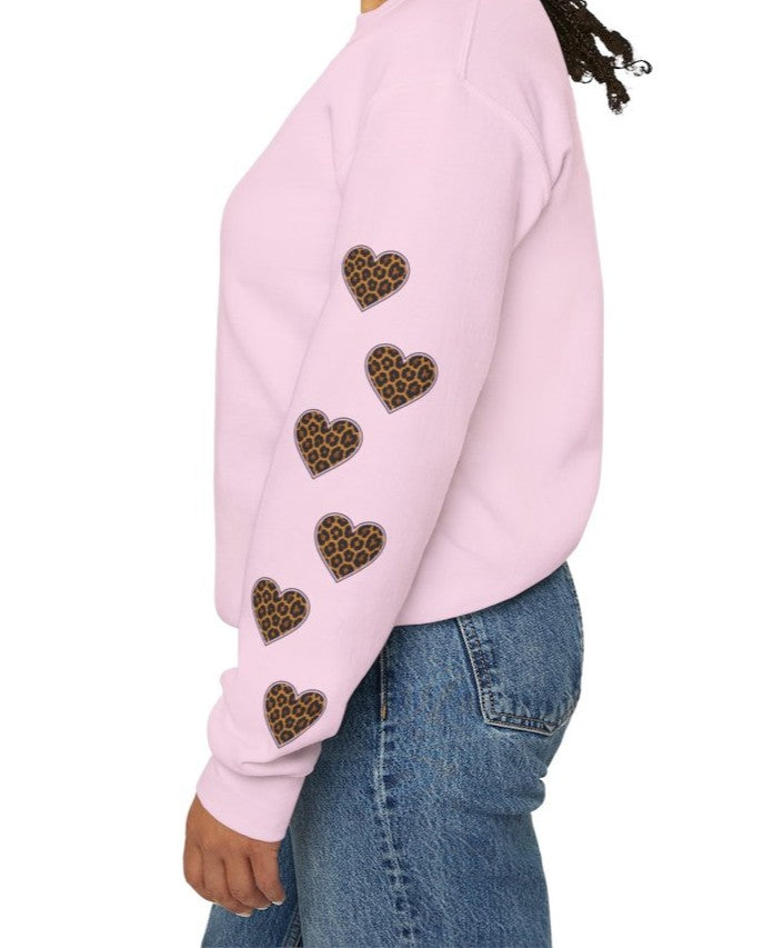 MawMaw Personalized Crewneck Sweatshirt —  Leopard Heart Sleeve Design