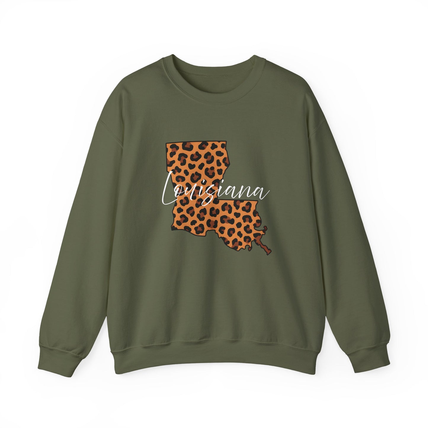 Leopard Print Louisiana Sweatshirt, Animal Print Pullover, Unisex Crewneck, Louisiana Gift, Cozy Leopard Sweatshirt, Wildlife Lover