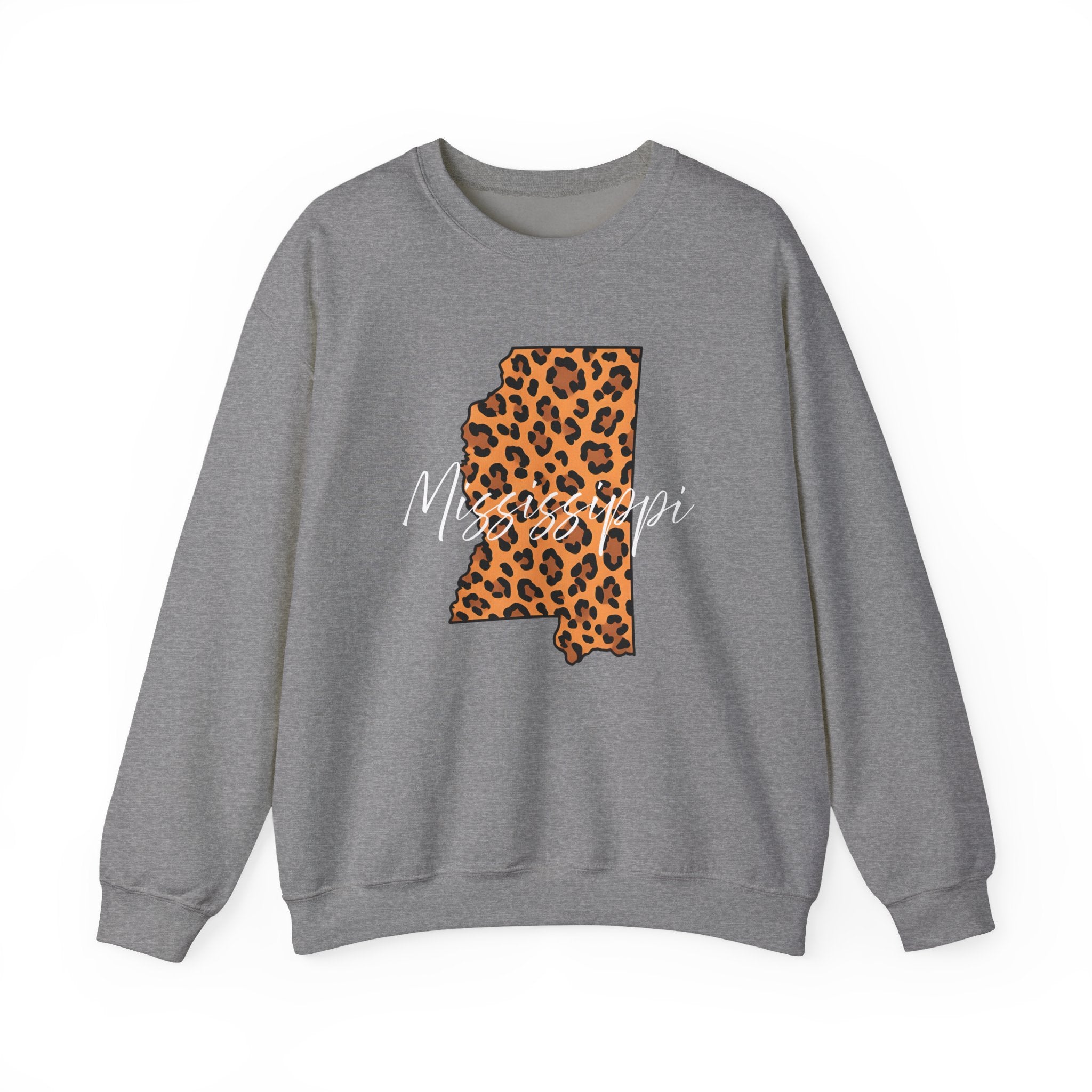 Leopard Print Mississippi Sweatshirt, Animal Print Pullover, Unisex Crewneck, Mississippi Gift, Cozy Leopard Sweatshirt