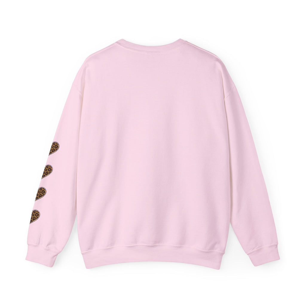Mimi Personalized Crewneck Sweatshirt —  Leopard Heart Sleeve Design