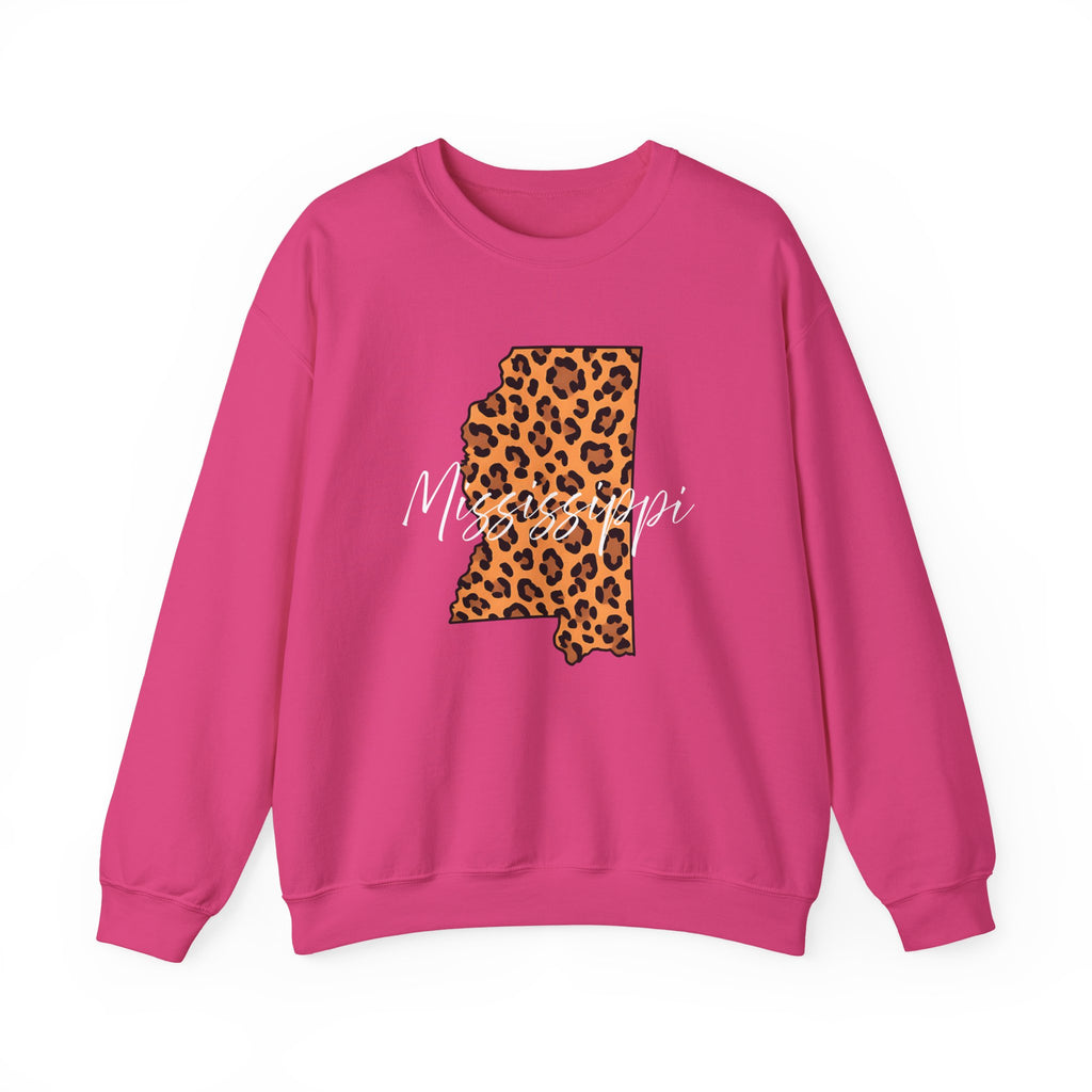 Leopard Print Mississippi Sweatshirt, Animal Print Pullover, Unisex Crewneck, Mississippi Gift, Cozy Leopard Sweatshirt