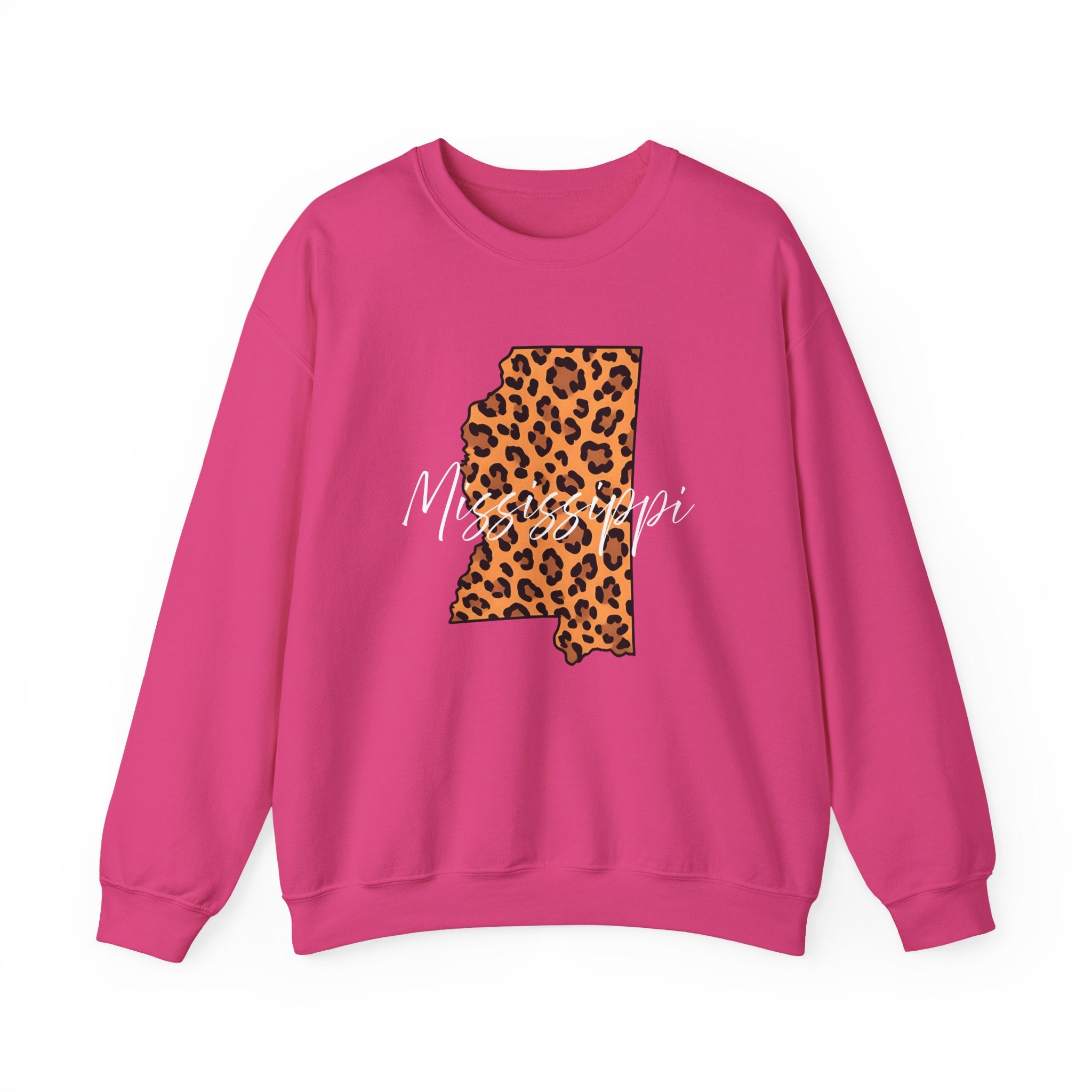 Leopard Print Mississippi Sweatshirt, Animal Print Pullover, Unisex Crewneck, Mississippi Gift, Cozy Leopard Sweatshirt