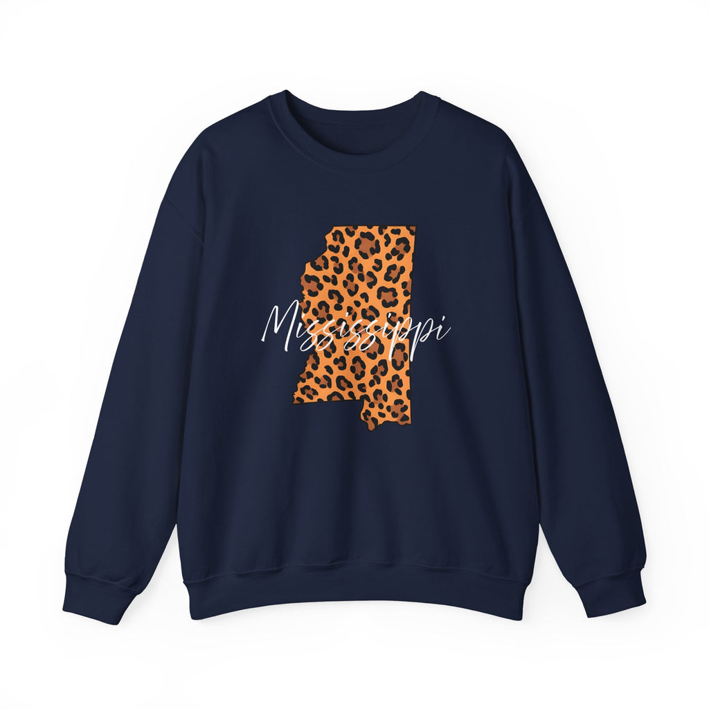 Leopard Print Mississippi Sweatshirt, Animal Print Pullover, Unisex Crewneck, Mississippi Gift, Cozy Leopard Sweatshirt