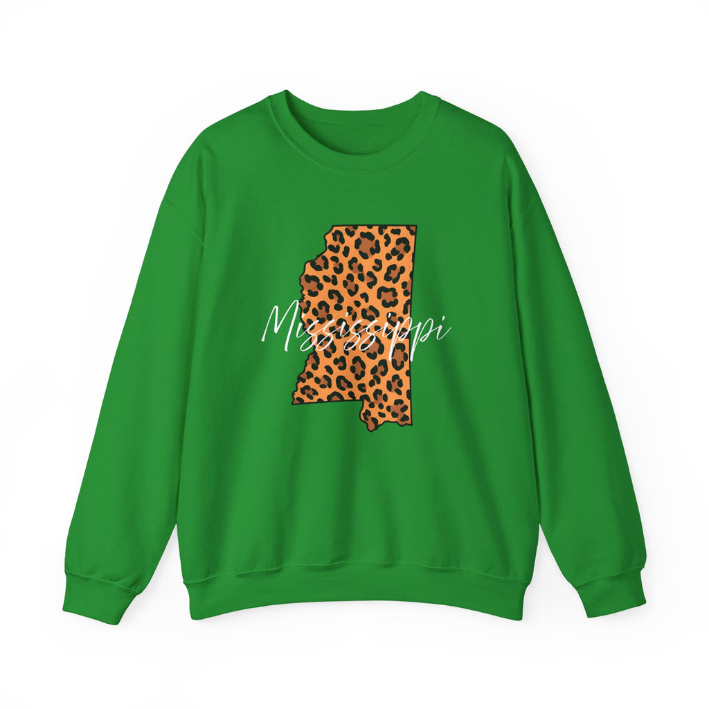 Leopard Print Mississippi Sweatshirt, Animal Print Pullover, Unisex Crewneck, Mississippi Gift, Cozy Leopard Sweatshirt