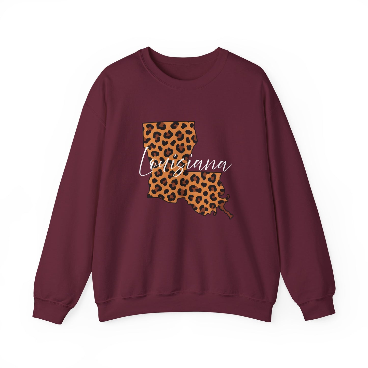 Leopard Print Louisiana Sweatshirt, Animal Print Pullover, Unisex Crewneck, Louisiana Gift, Cozy Leopard Sweatshirt, Wildlife Lover