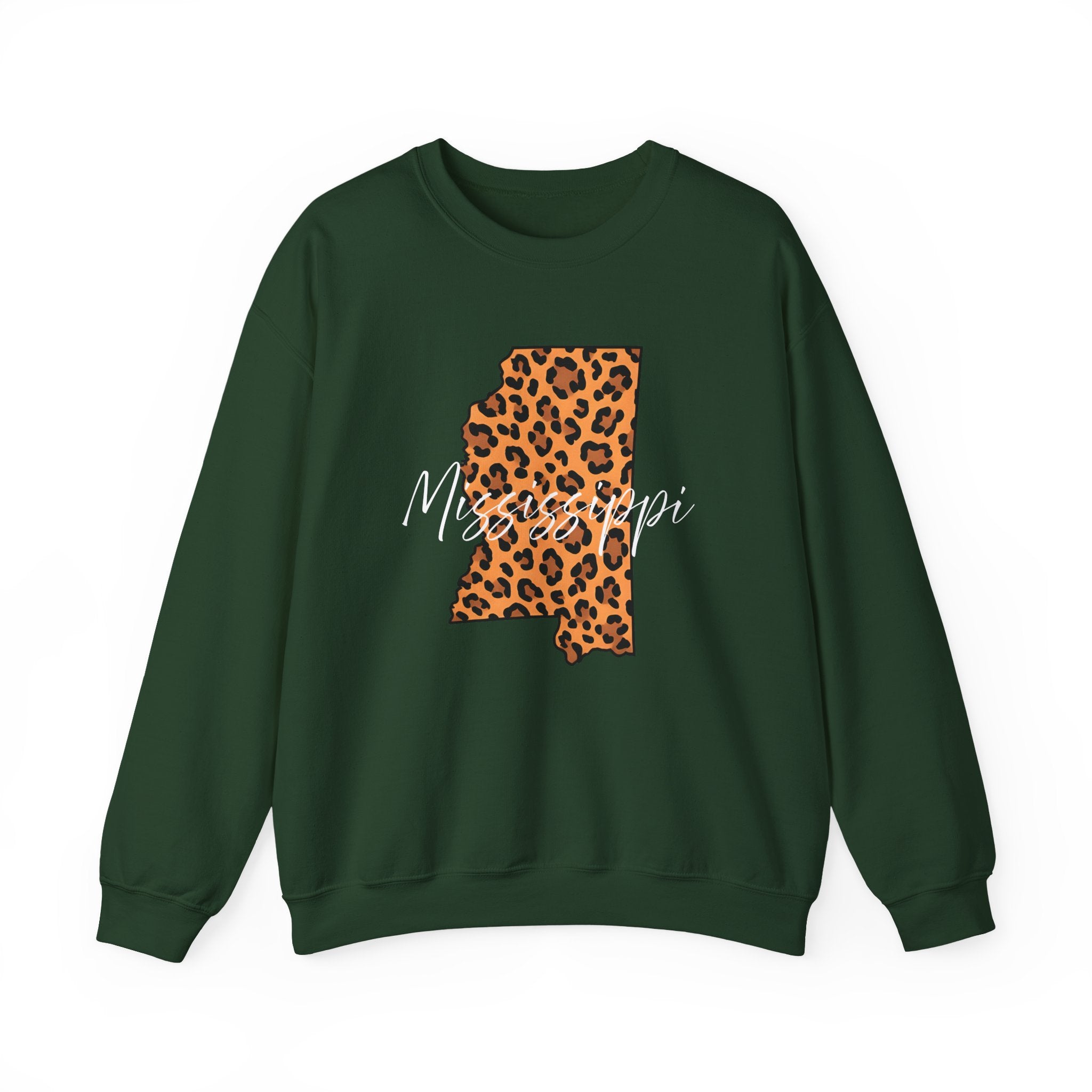 Leopard Print Mississippi Sweatshirt, Animal Print Pullover, Unisex Crewneck, Mississippi Gift, Cozy Leopard Sweatshirt