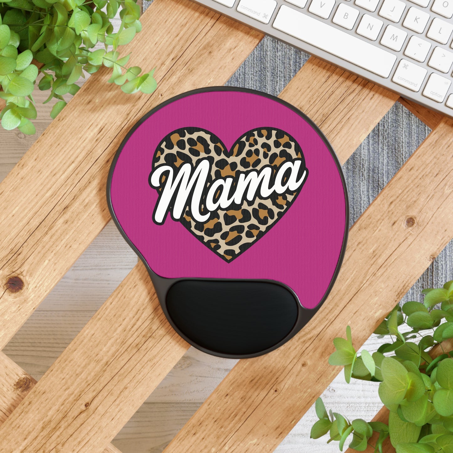 Leopard Print Mama Mouse Pad with Wrist Rest | Animal Print Desk Accessory