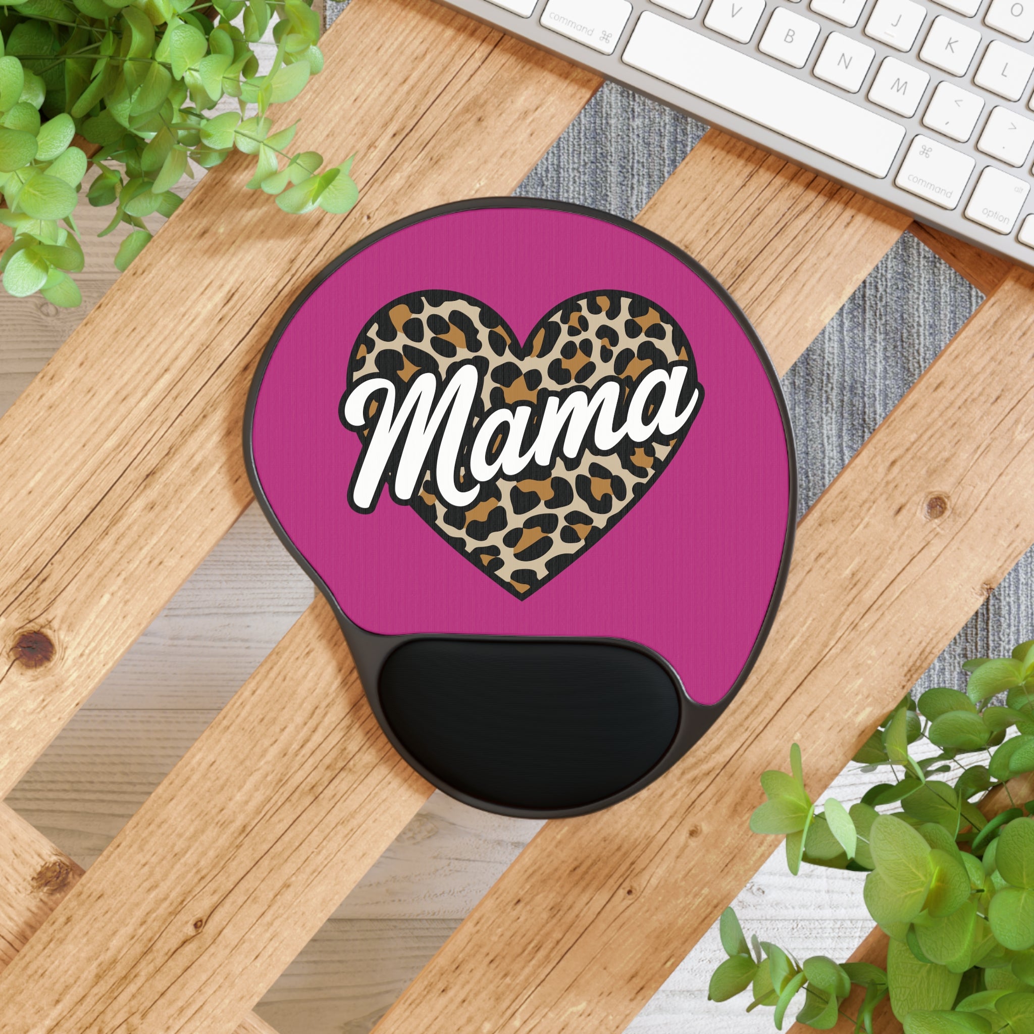 Leopard Print Mama Mouse Pad with Wrist Rest | Animal Print Desk Accessory
