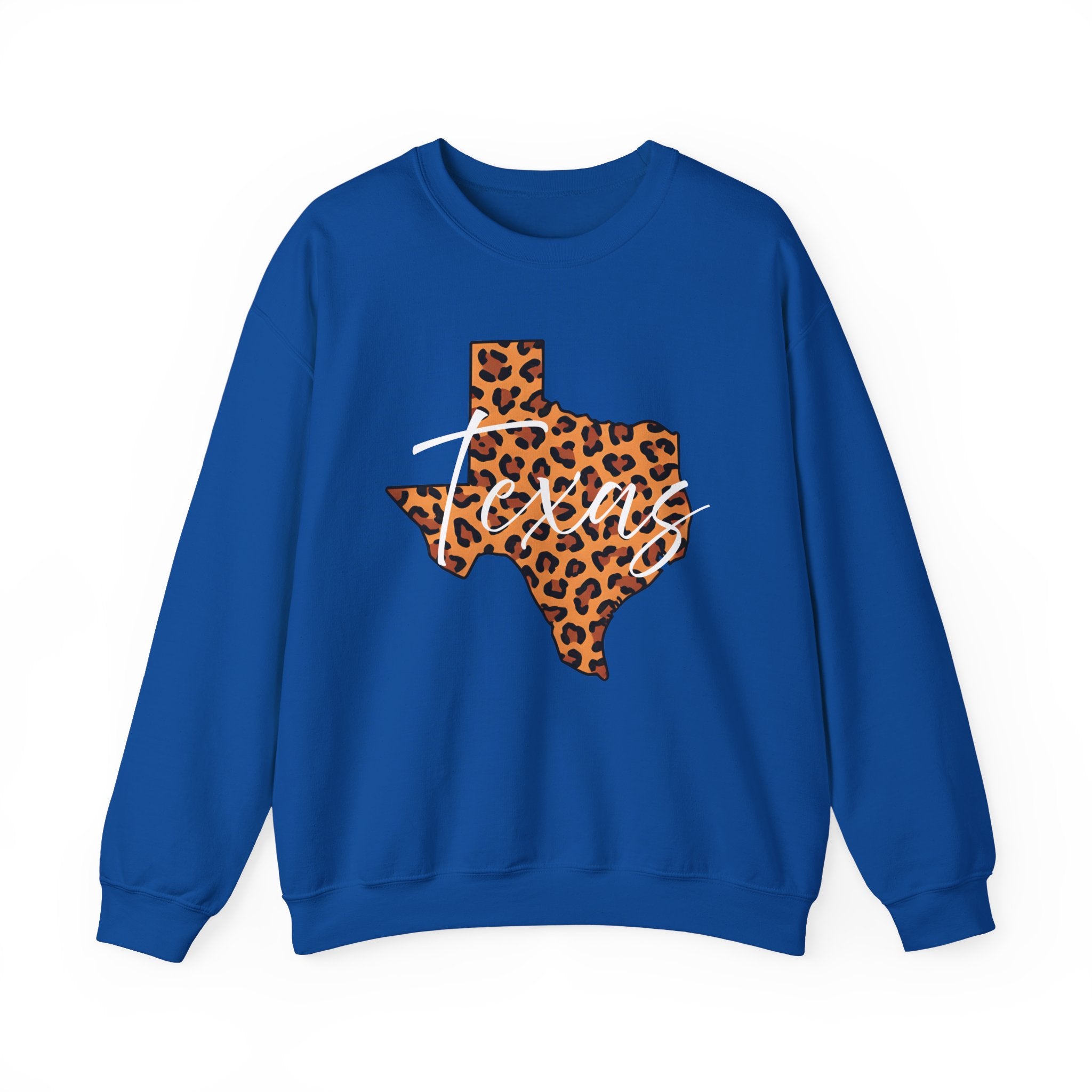 Leopard Print Texas Sweatshirt, Animal Print Pullover, Unisex Crewneck, Texas Gift, Cozy Leopard Sweatshirt, Wildlife Lover