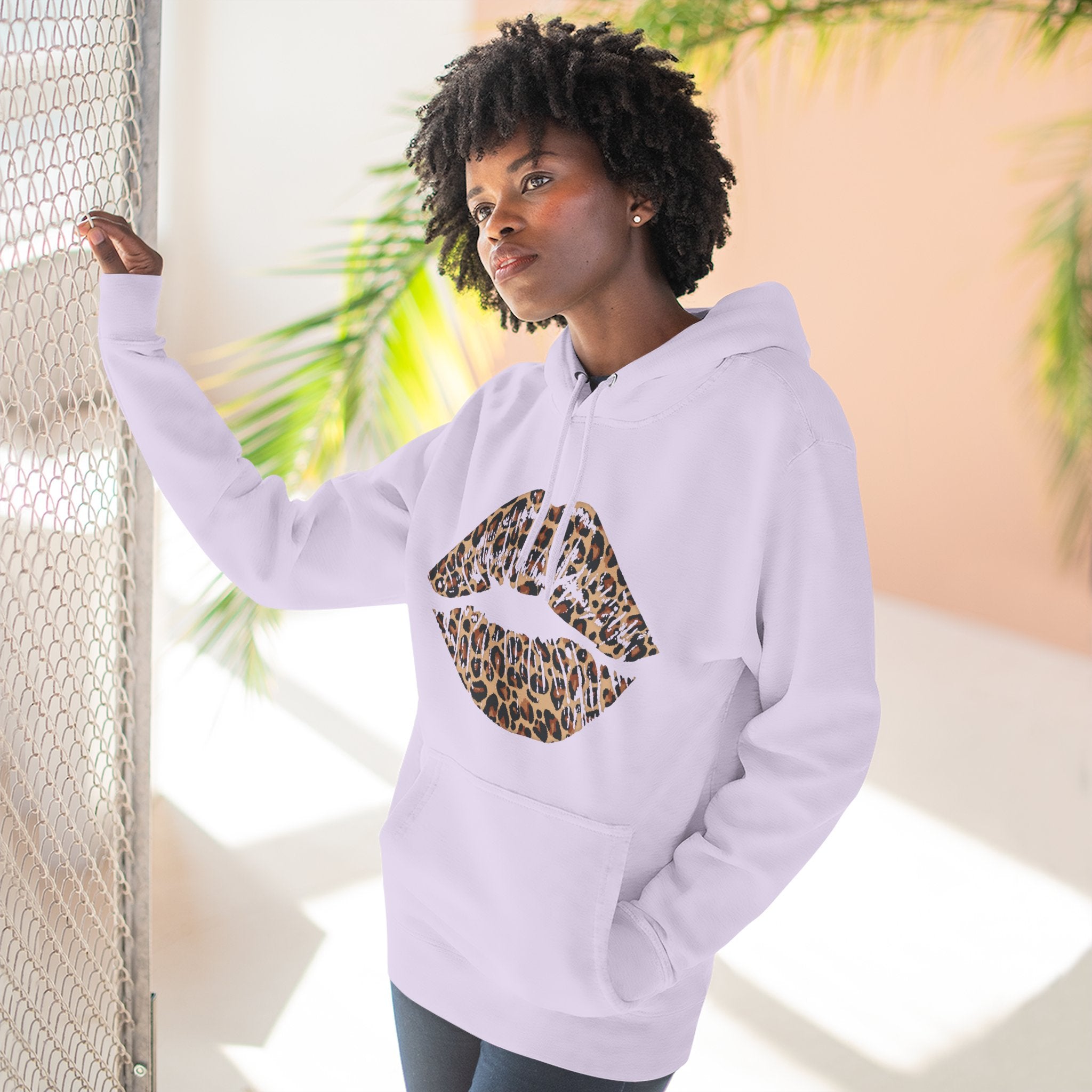Leopard Print Kiss Lips Hoodie | Animal Print Lip Design