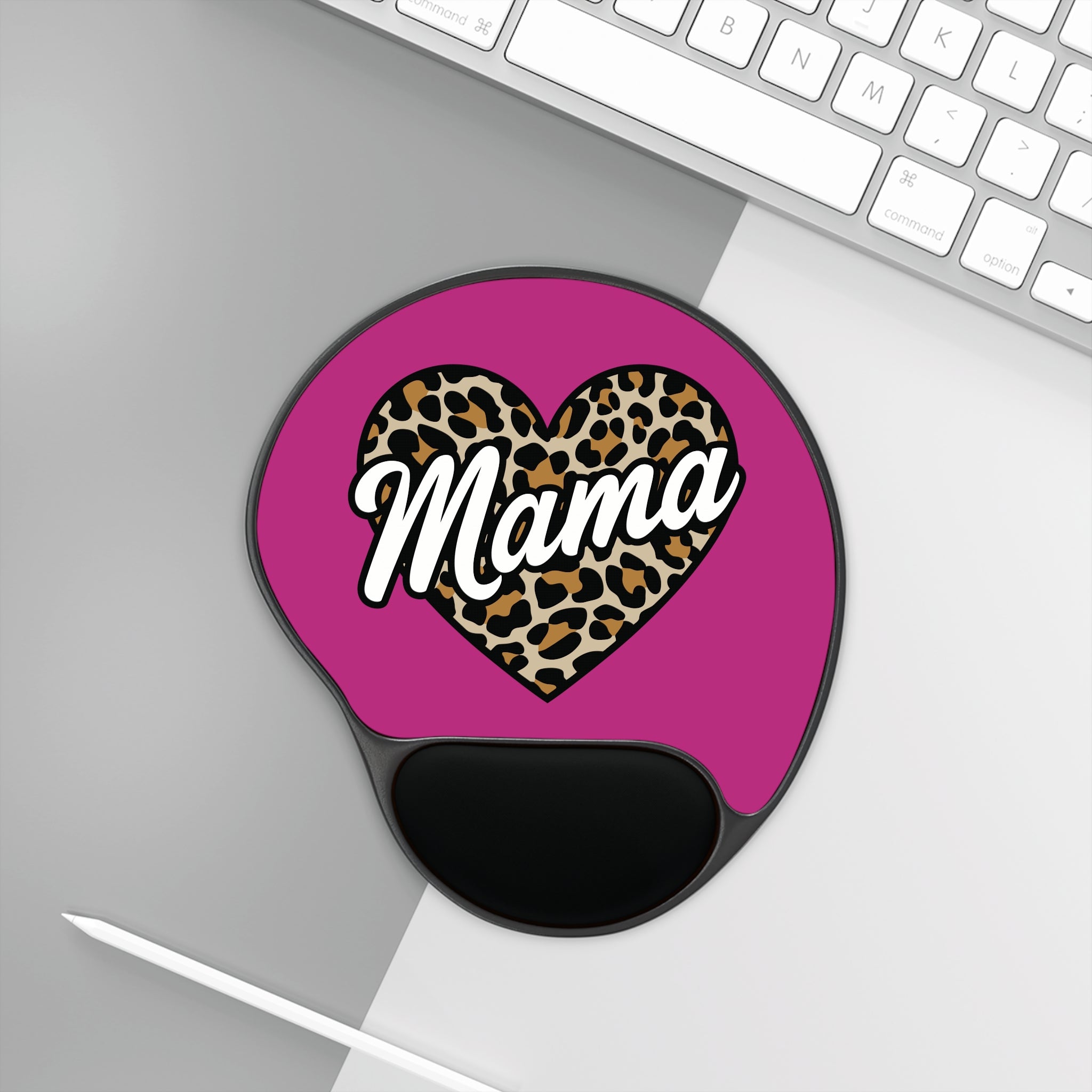 Leopard Print Mama Mouse Pad with Wrist Rest | Animal Print Desk Accessory