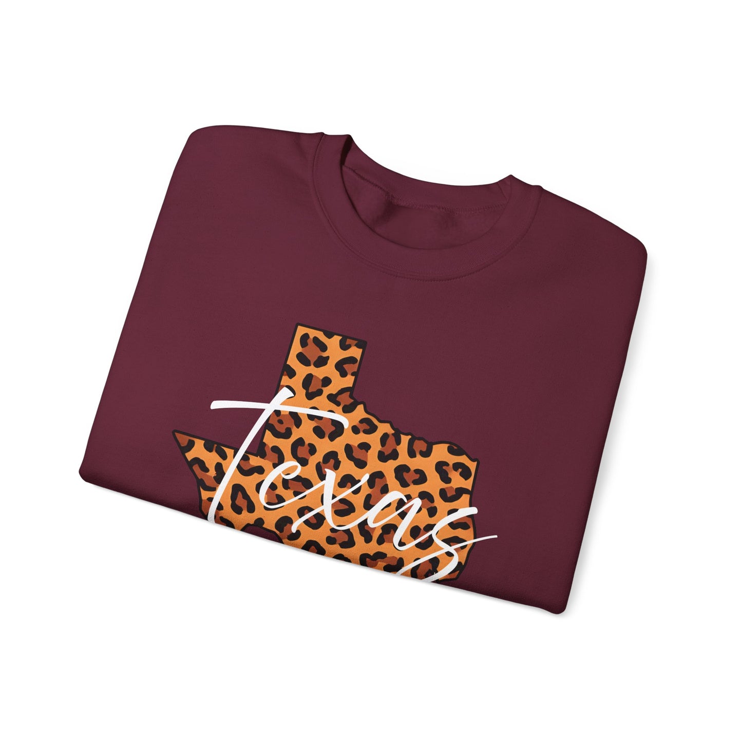 Leopard Print Texas Sweatshirt, Animal Print Pullover, Unisex Crewneck, Texas Gift, Cozy Leopard Sweatshirt, Wildlife Lover