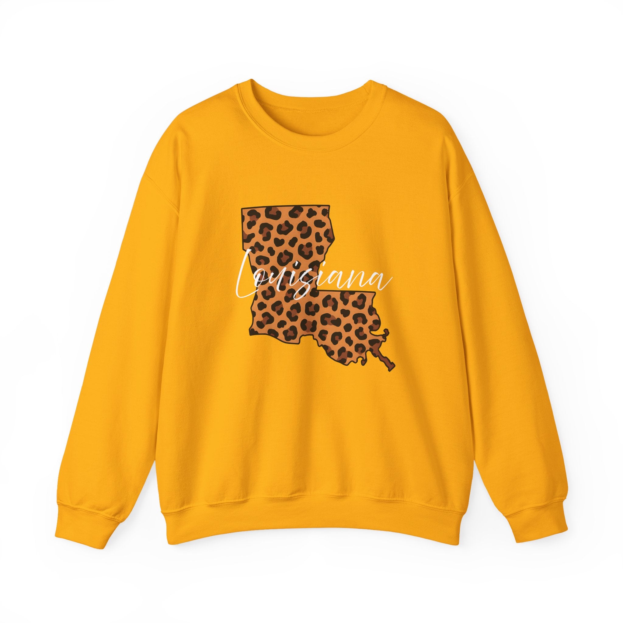Leopard Print Louisiana Sweatshirt, Animal Print Pullover, Unisex Crewneck, Louisiana Gift, Cozy Leopard Sweatshirt, Wildlife Lover
