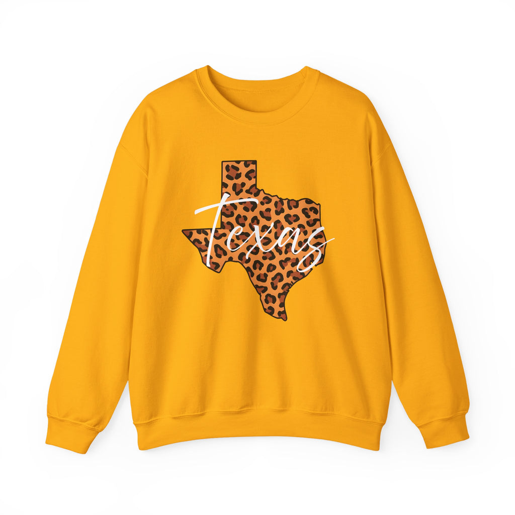 Leopard Print Texas Sweatshirt, Animal Print Pullover, Unisex Crewneck, Texas Gift, Cozy Leopard Sweatshirt, Wildlife Lover