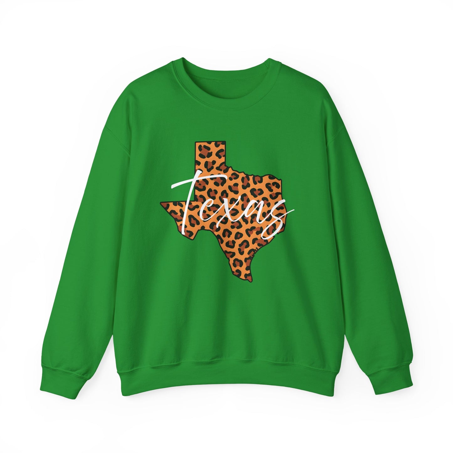 Leopard Print Texas Sweatshirt, Animal Print Pullover, Unisex Crewneck, Texas Gift, Cozy Leopard Sweatshirt, Wildlife Lover