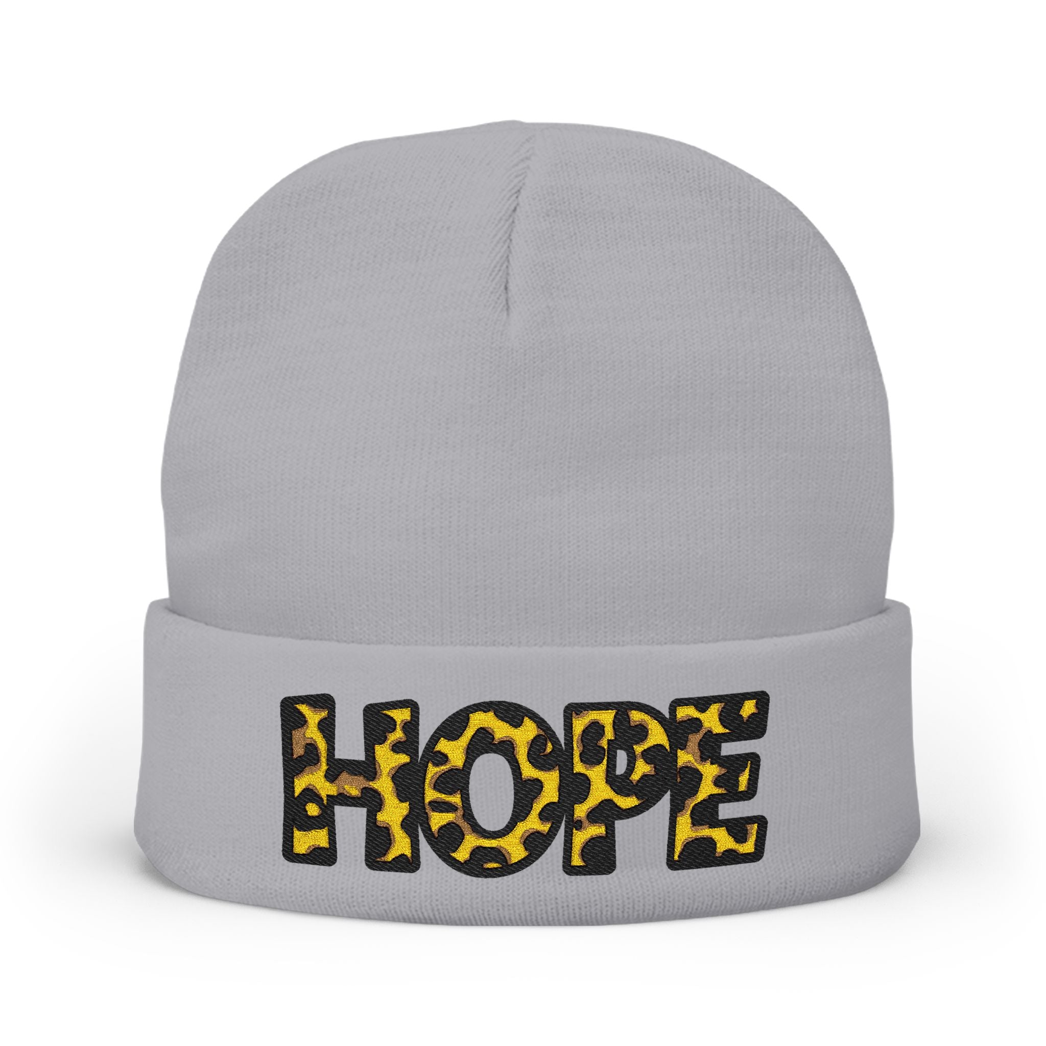 Leopard Print HOPE Embroidered Knit Beanie | Animal Print Winter Hat