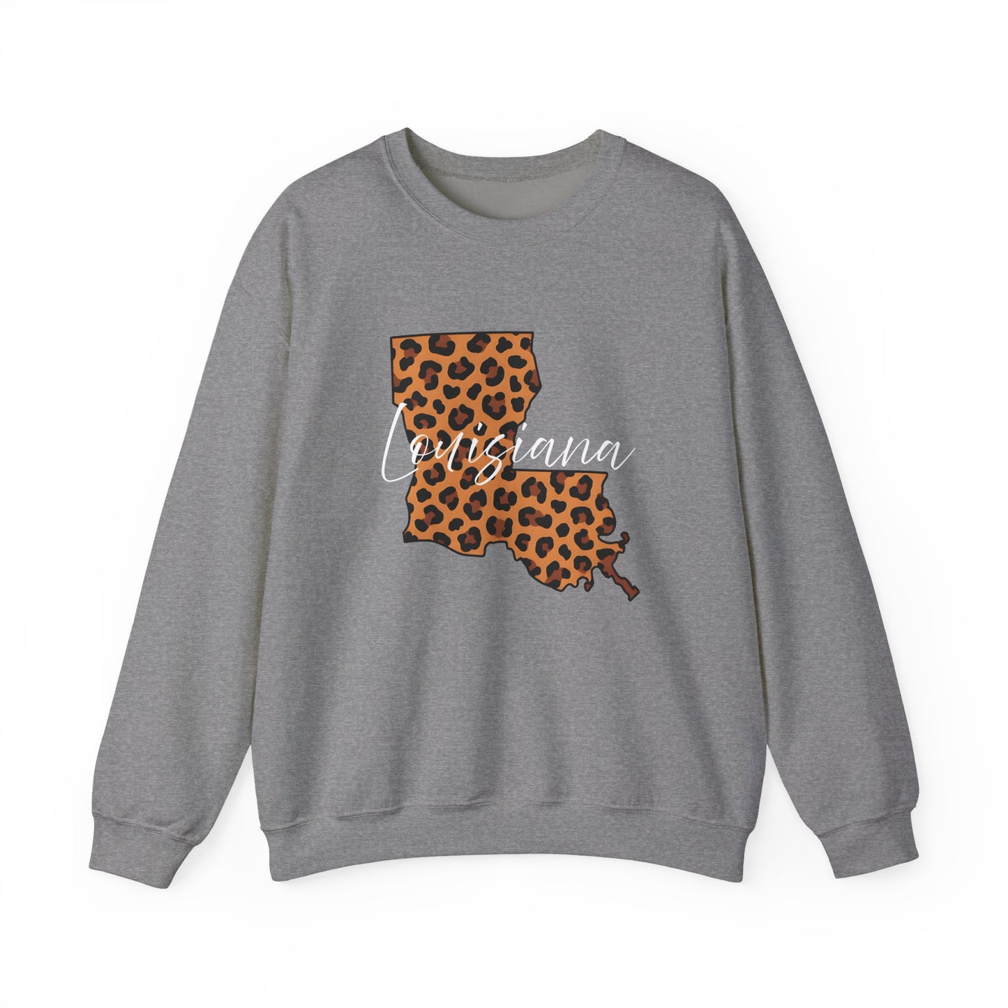 Leopard Print Louisiana Sweatshirt, Animal Print Pullover, Unisex Crewneck, Louisiana Gift, Cozy Leopard Sweatshirt, Wildlife Lover