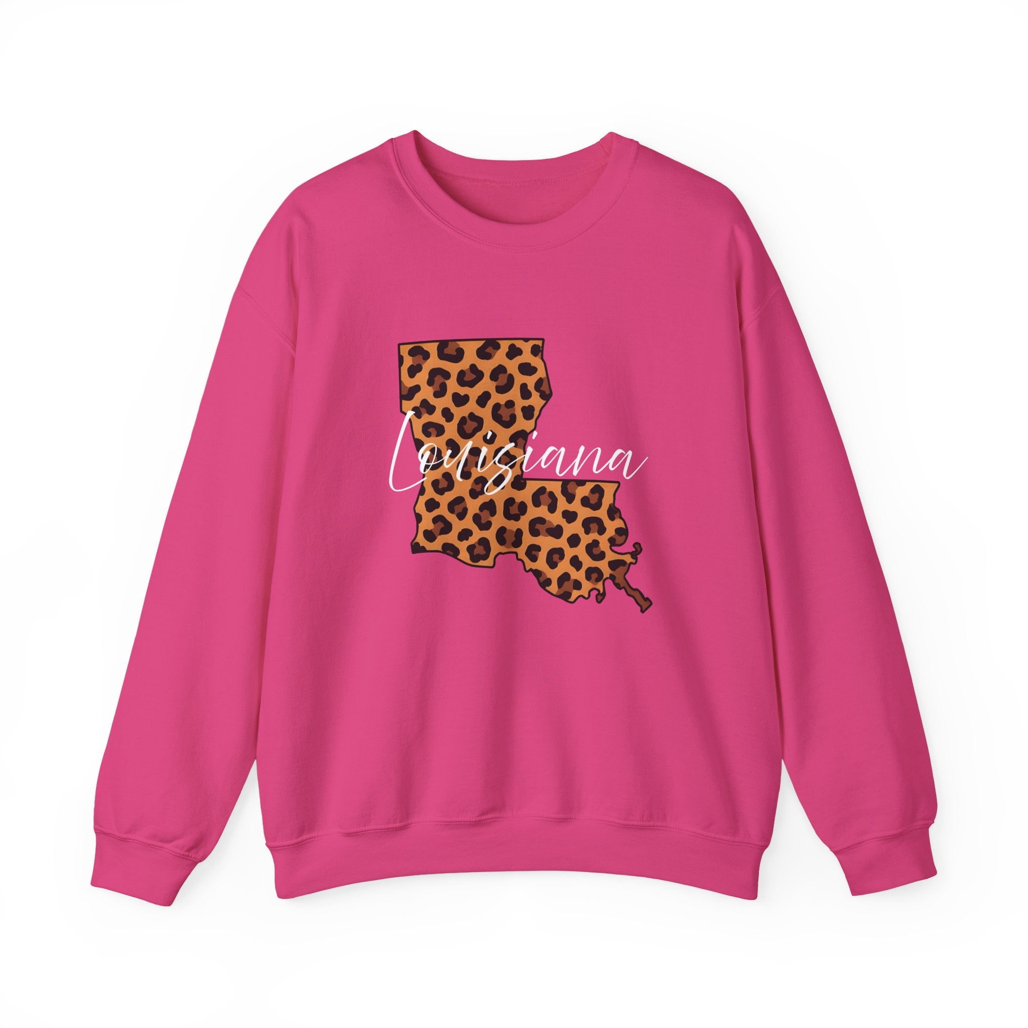 Leopard Print Louisiana Sweatshirt, Animal Print Pullover, Unisex Crewneck, Louisiana Gift, Cozy Leopard Sweatshirt, Wildlife Lover