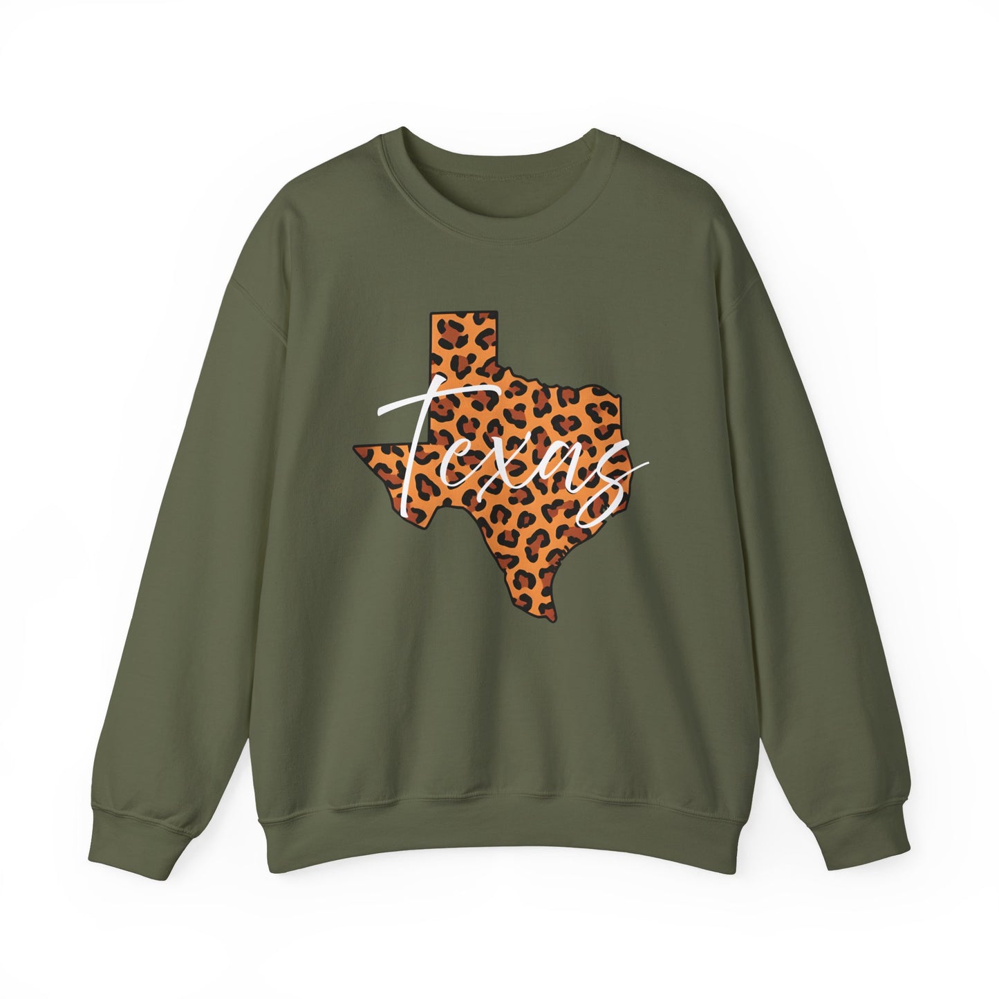 Leopard Print Texas Sweatshirt, Animal Print Pullover, Unisex Crewneck, Texas Gift, Cozy Leopard Sweatshirt, Wildlife Lover