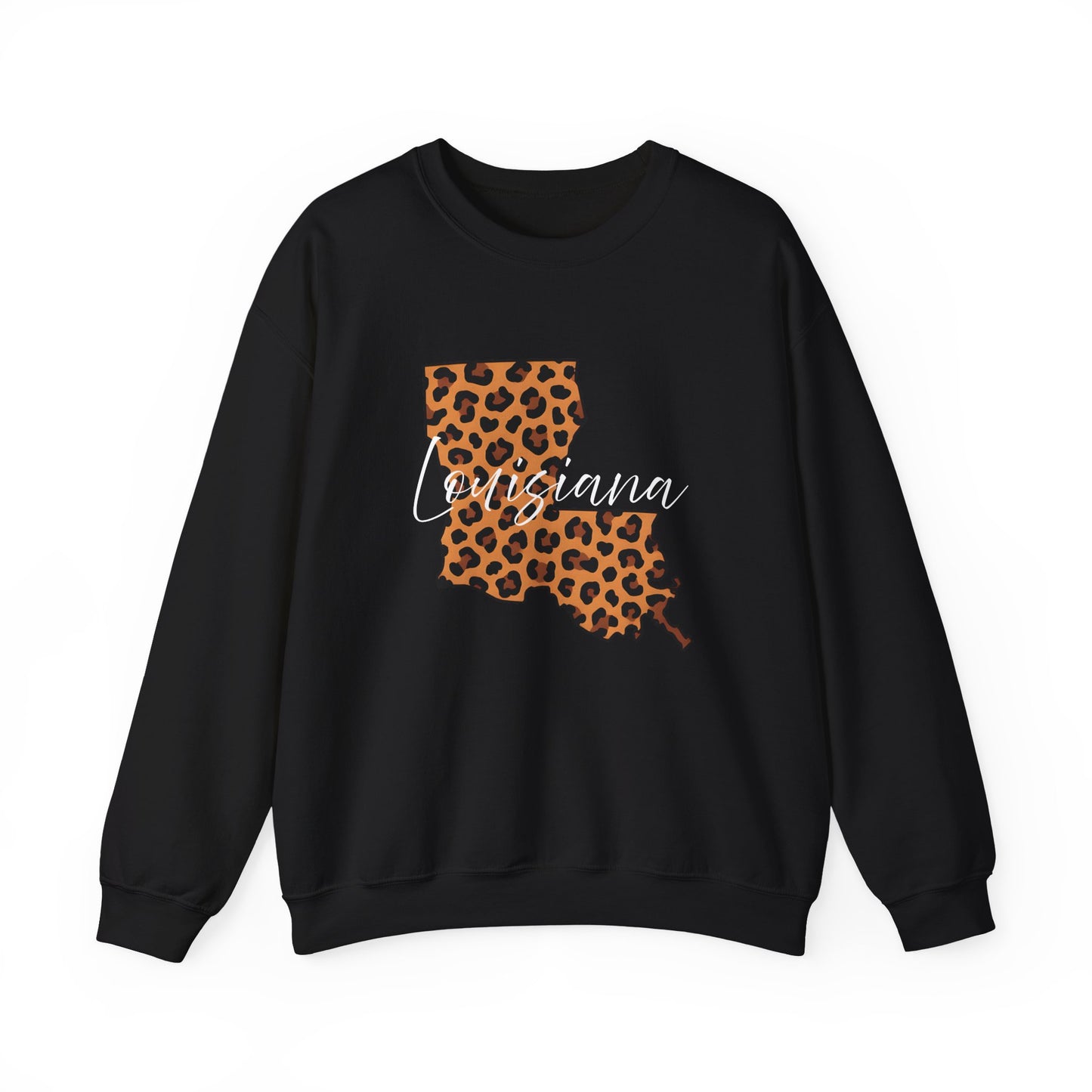 Leopard Print Louisiana Sweatshirt, Animal Print Pullover, Unisex Crewneck, Louisiana Gift, Cozy Leopard Sweatshirt, Wildlife Lover