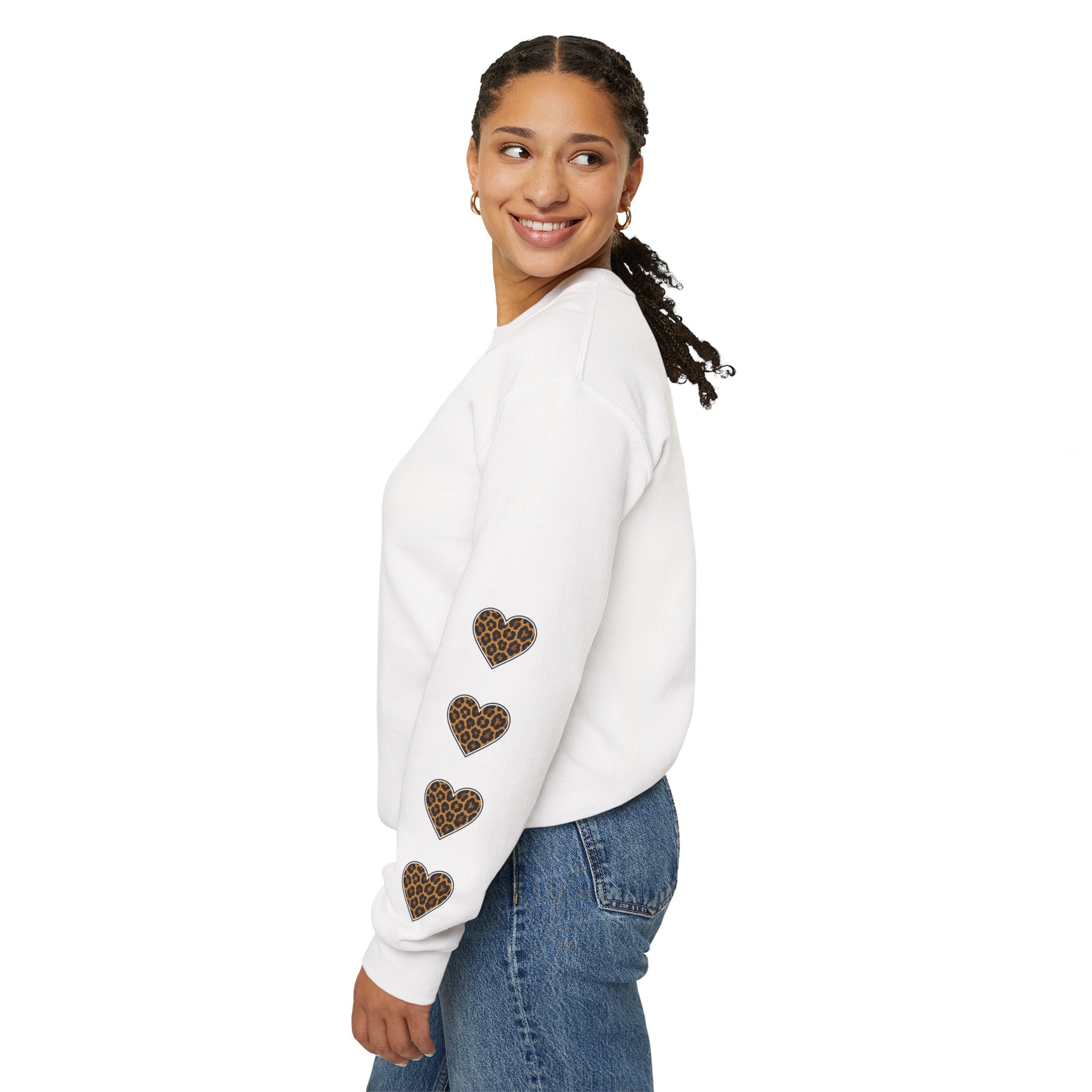 MawMaw Personalized Crewneck Sweatshirt —  Leopard Heart Sleeve Design