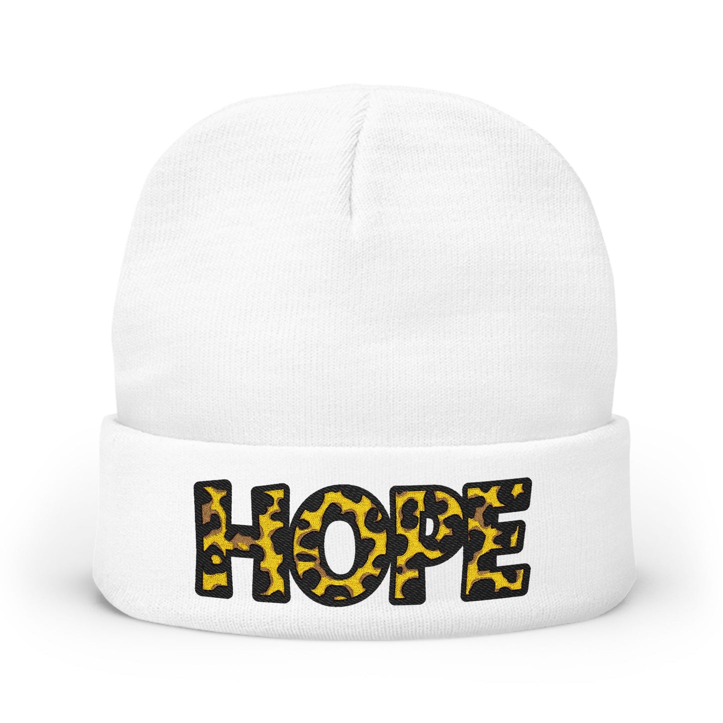 Leopard Print HOPE Embroidered Knit Beanie | Animal Print Winter Hat