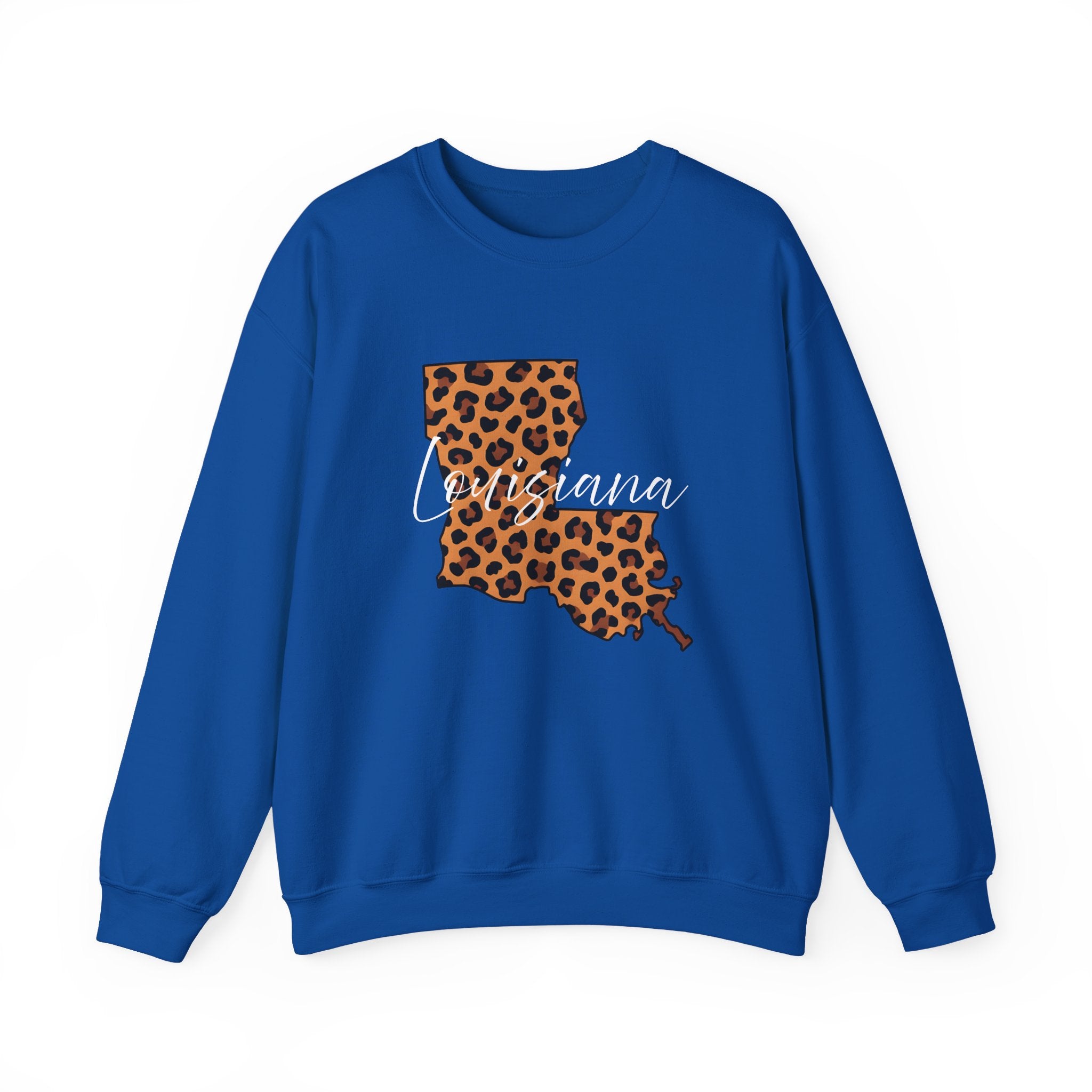 Leopard Print Louisiana Sweatshirt, Animal Print Pullover, Unisex Crewneck, Louisiana Gift, Cozy Leopard Sweatshirt, Wildlife Lover