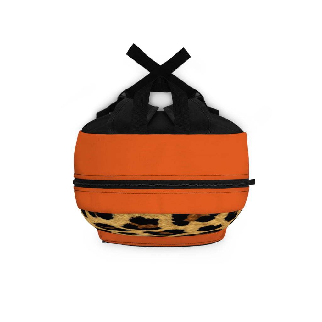 Leopard Print Pocket Backpack | Canvas Bag - Orange