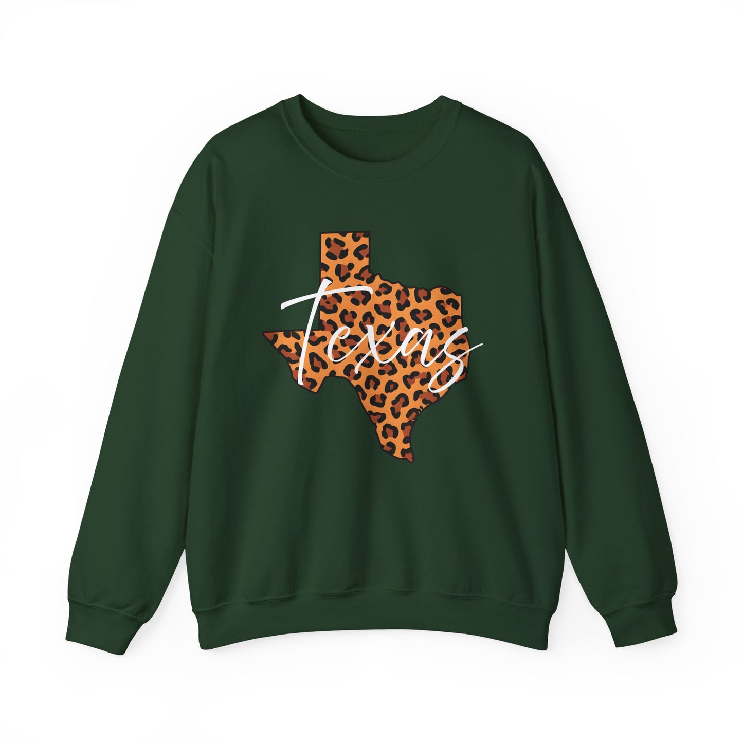 Leopard Print Texas Sweatshirt, Animal Print Pullover, Unisex Crewneck, Texas Gift, Cozy Leopard Sweatshirt, Wildlife Lover