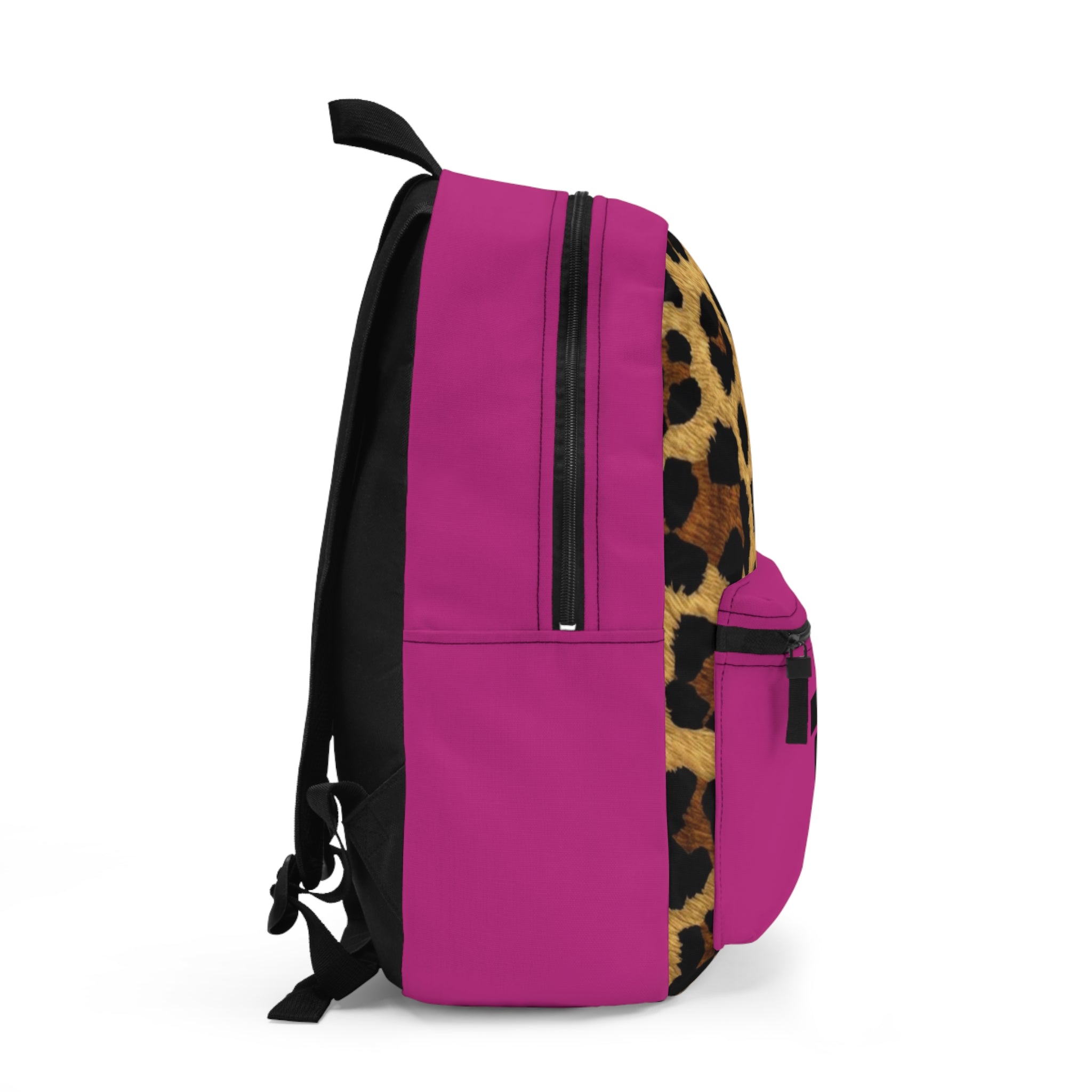 Leopard Print Pocket Backpack | Canvas Bag - Pink