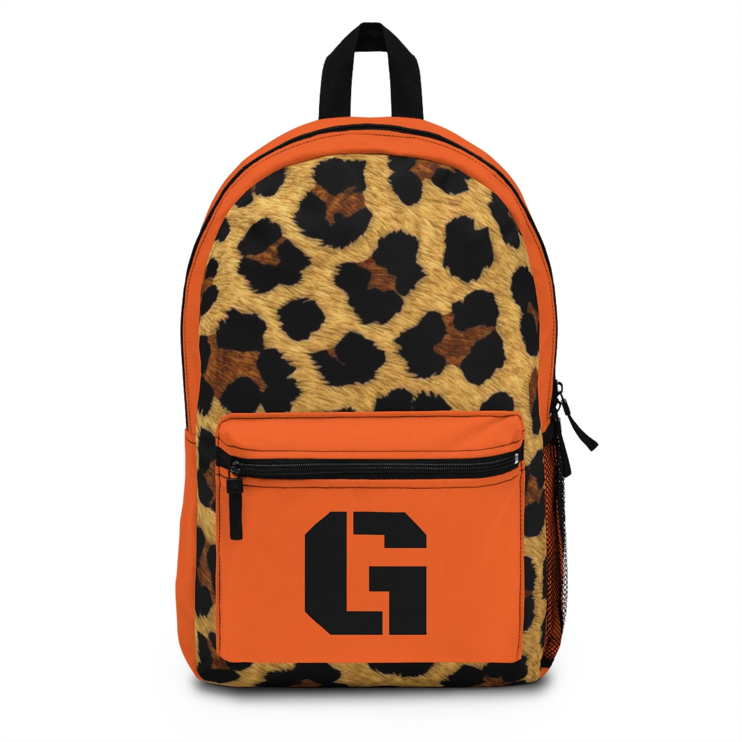 Leopard Print Pocket Backpack | Canvas Bag - Orange