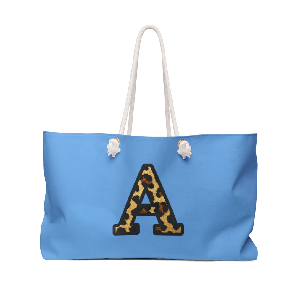 Leopard Initial Weekender Bag | Blue Monogram Tote