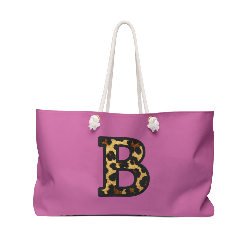 Leopard Initial Weekender Bag | Pink Monogram Tote